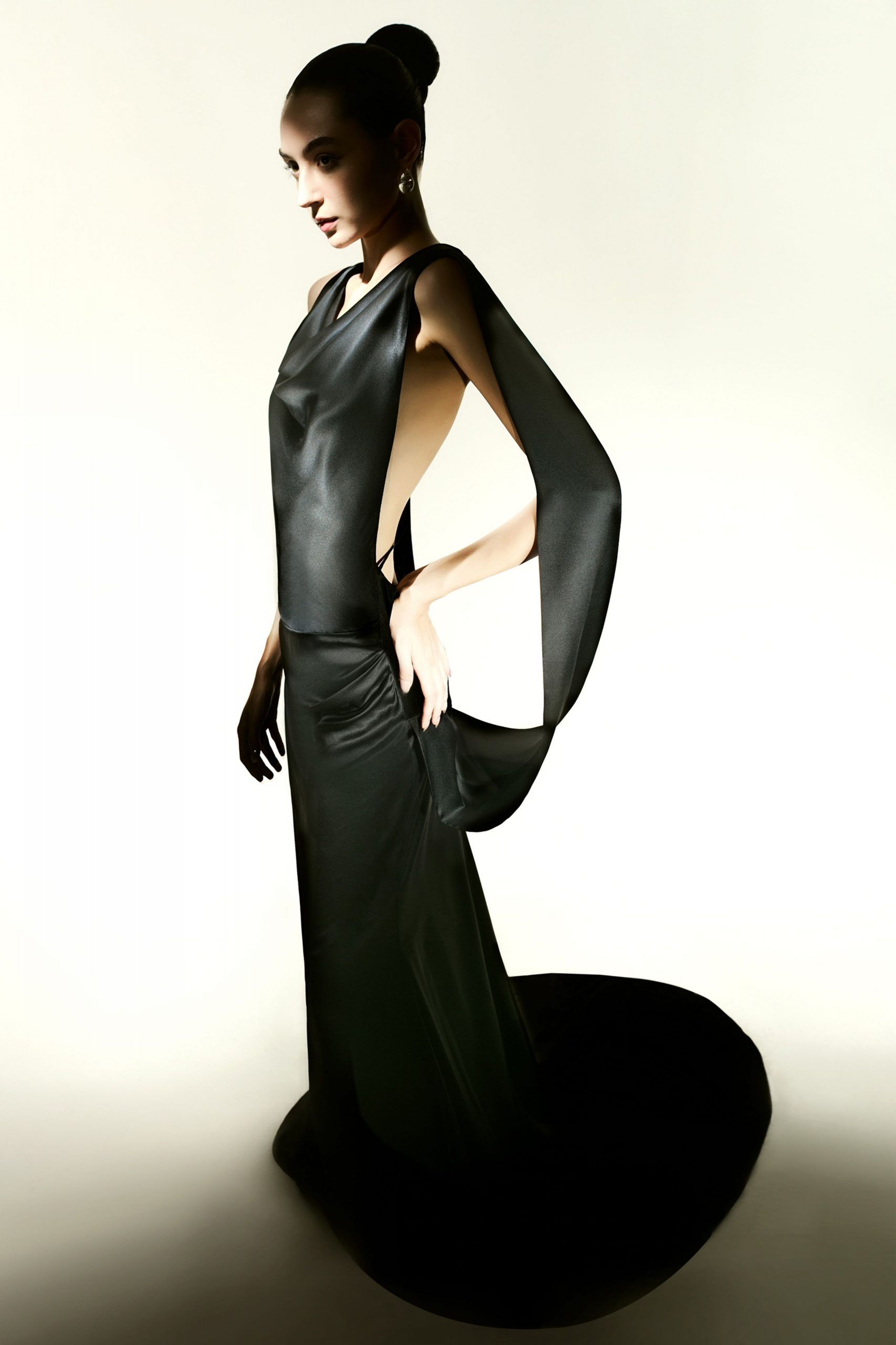 black silk backless gown