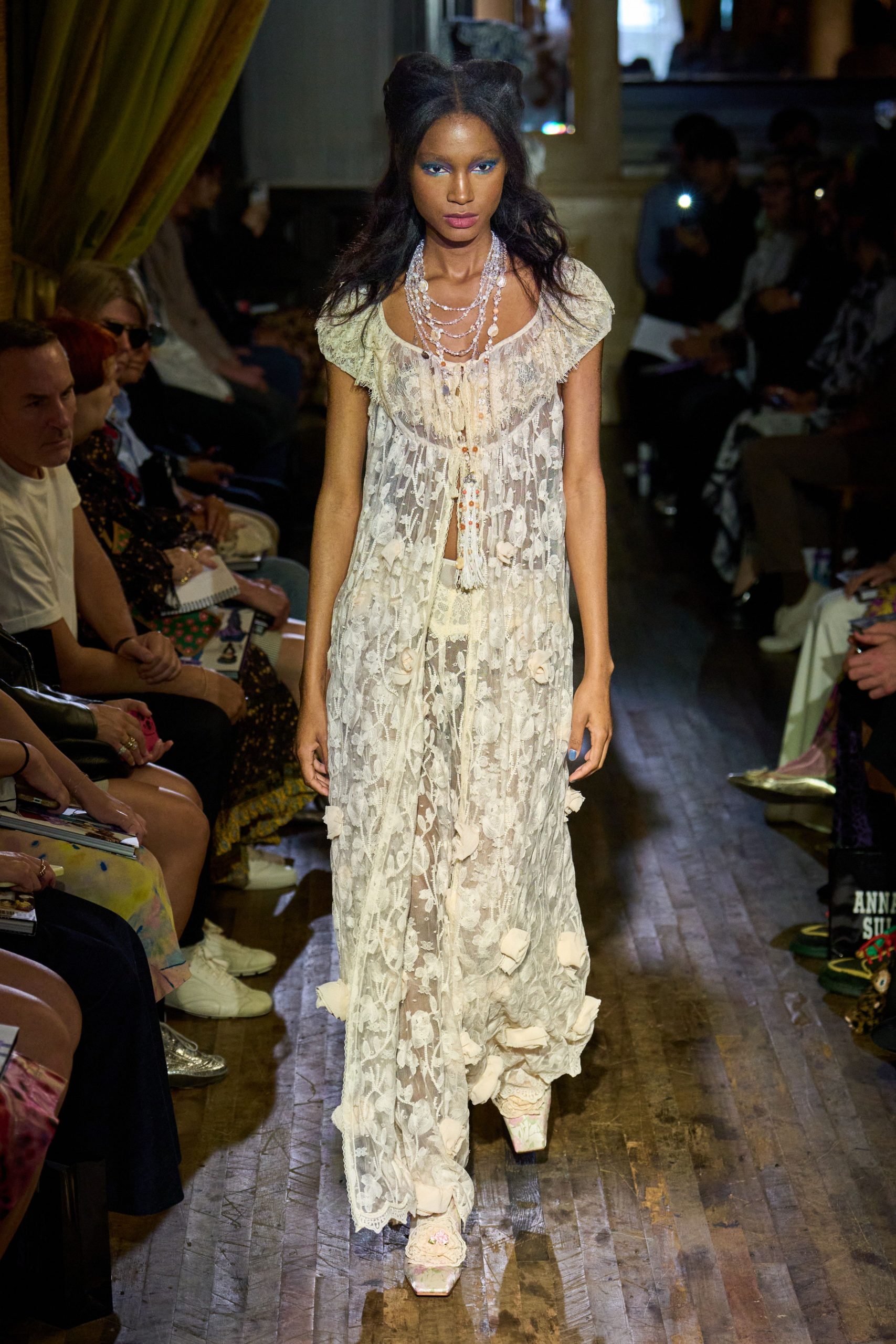 white lace maxi dress with platform shoes