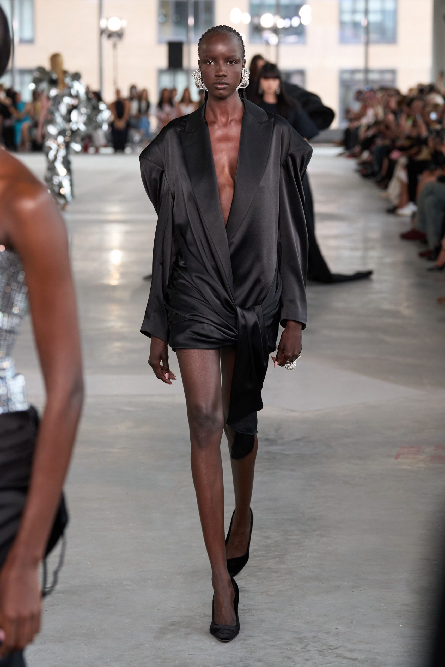 black silk wrapped mini dress