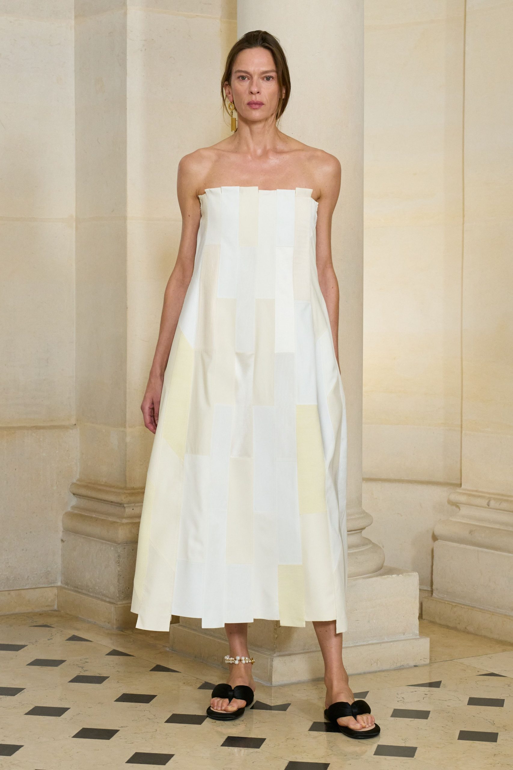 white color-blocked midi dress