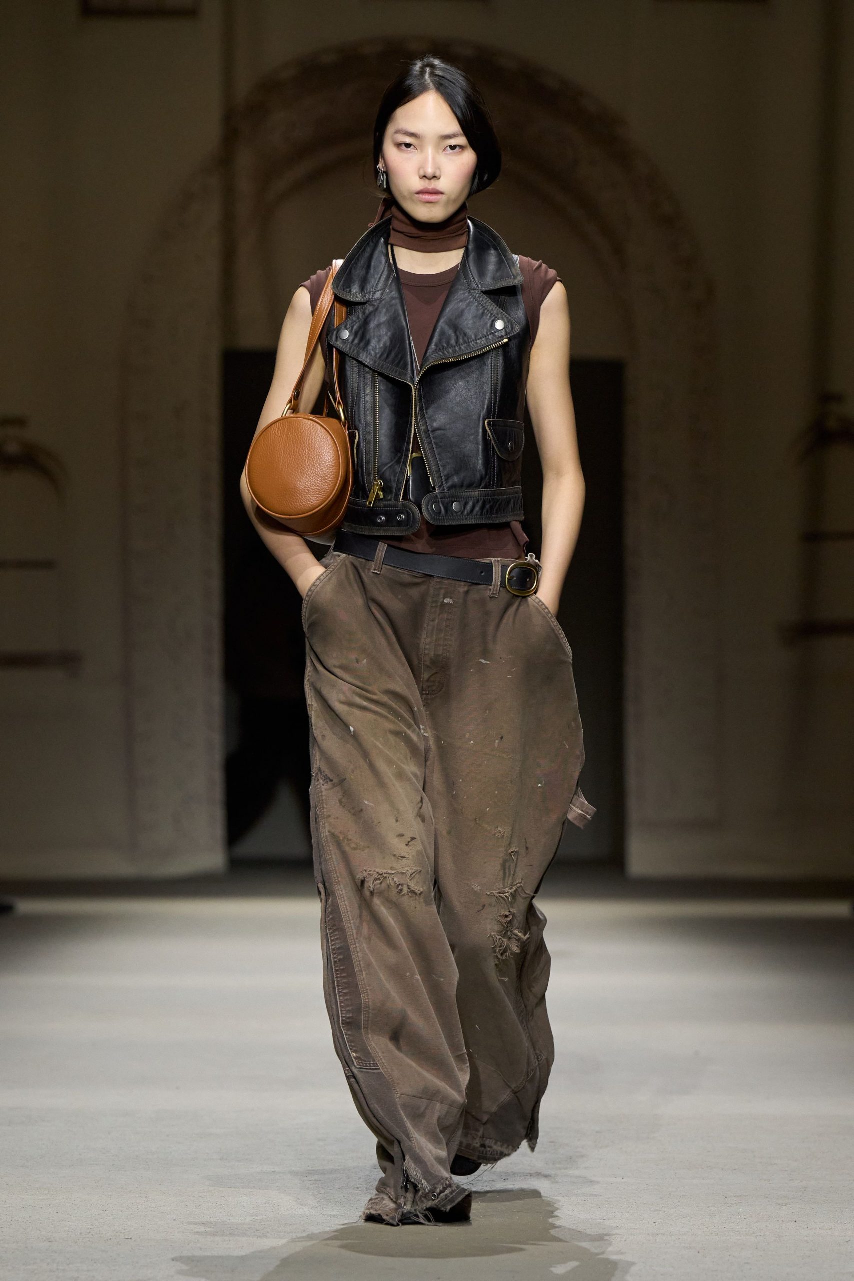 brown cotton relaxed distressed pants