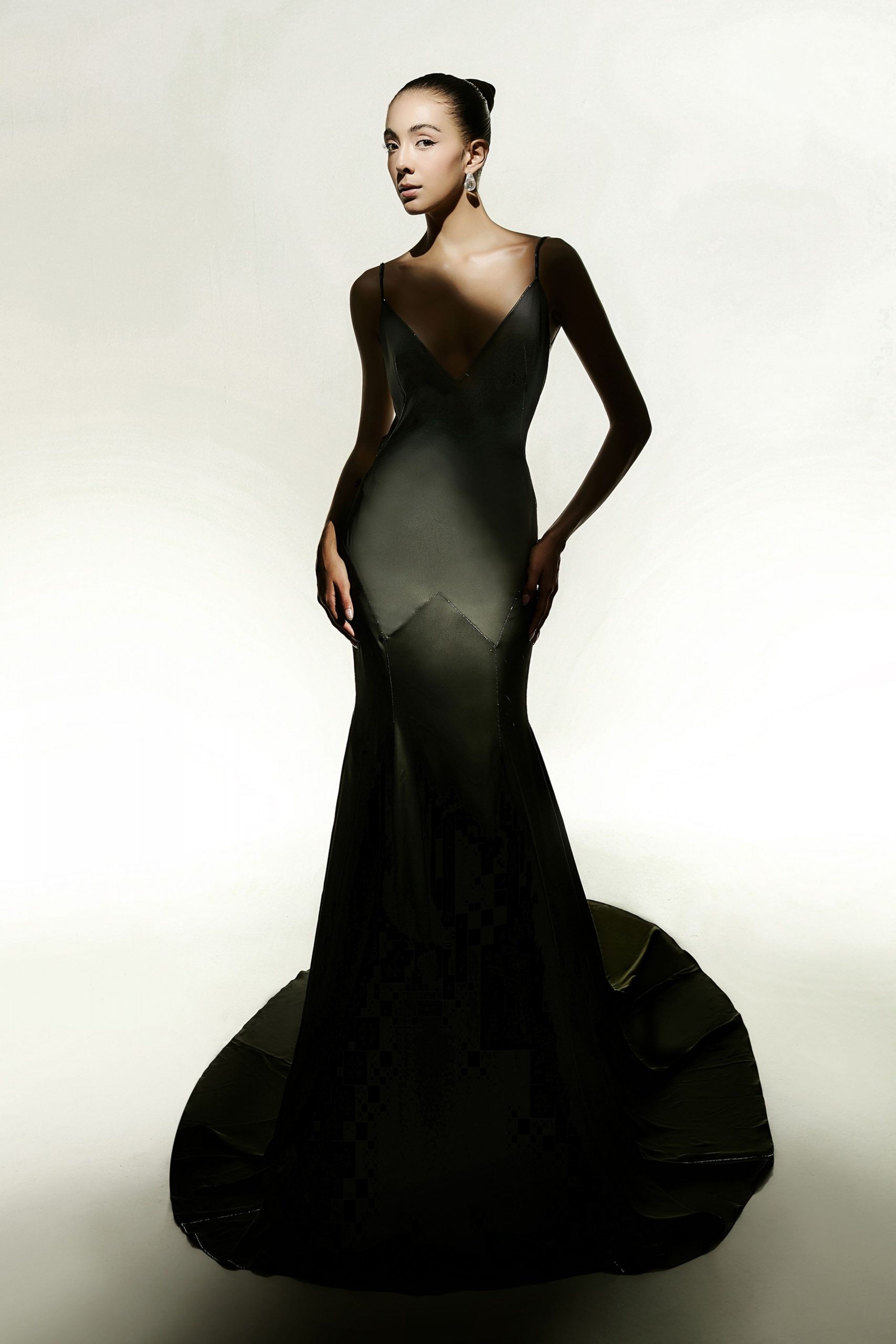 black silk sleeveless gown