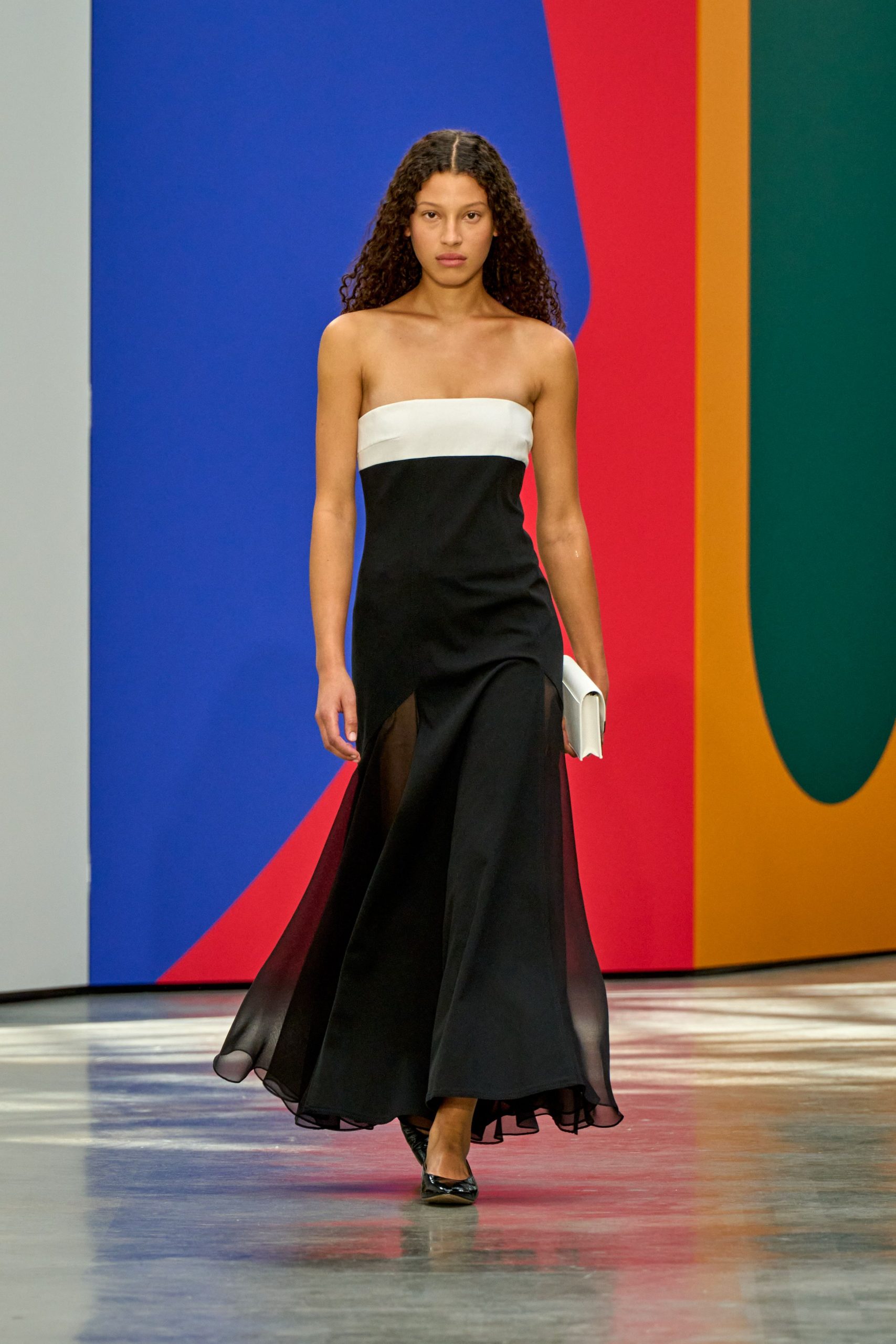 black and white strapless gown