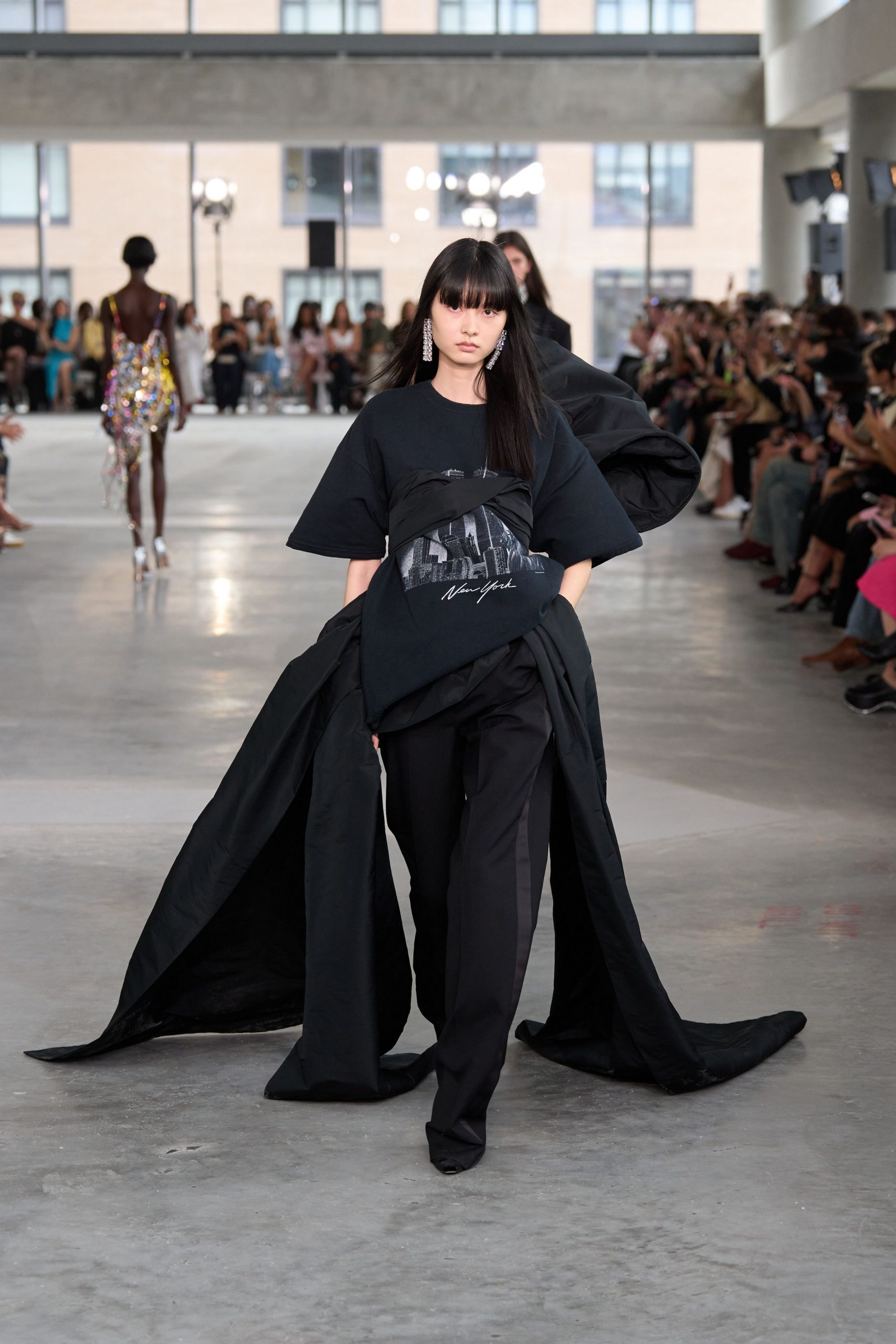 black cotton fitted high-waisted straight-leg pants