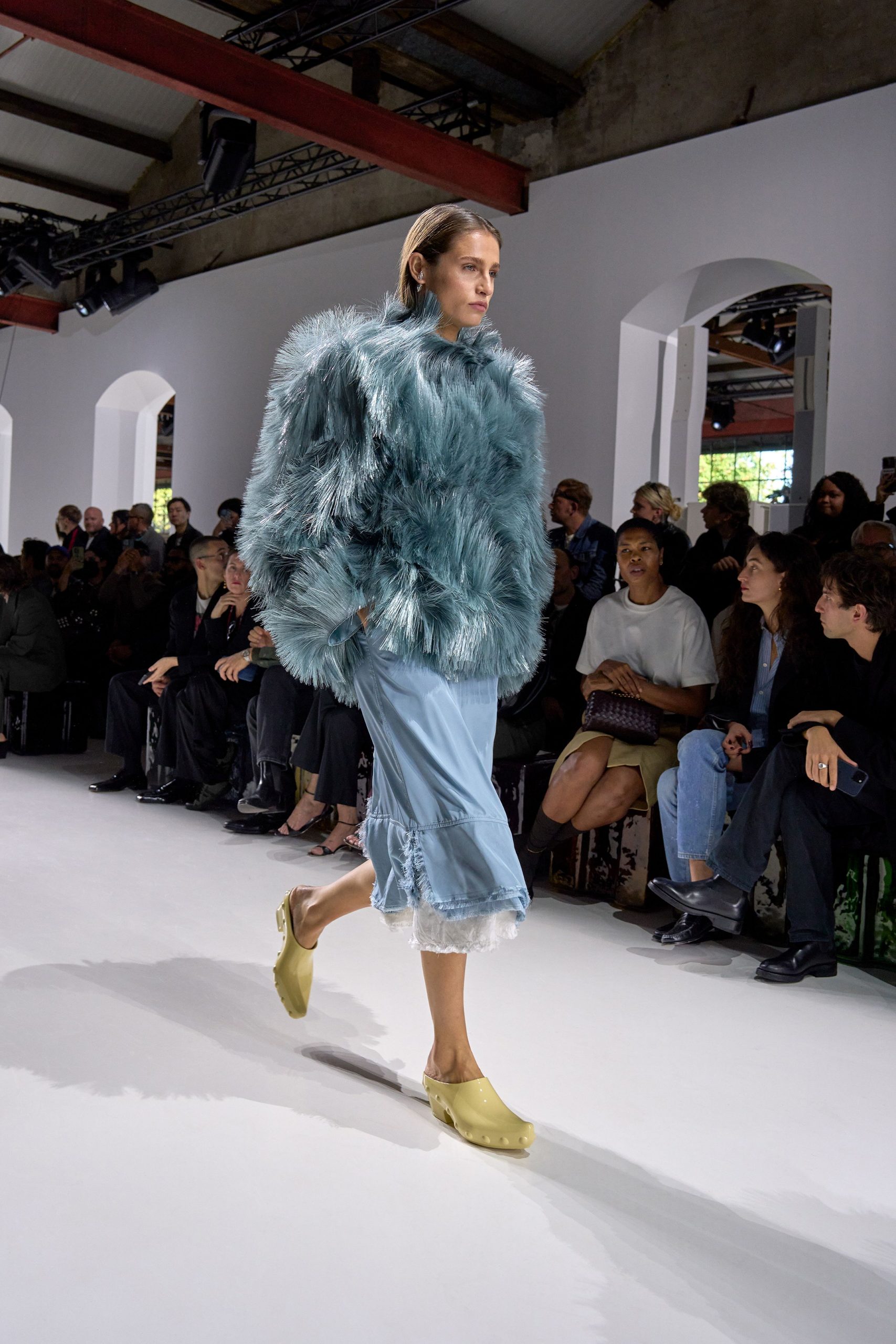 teal fur oversized fringed jacket