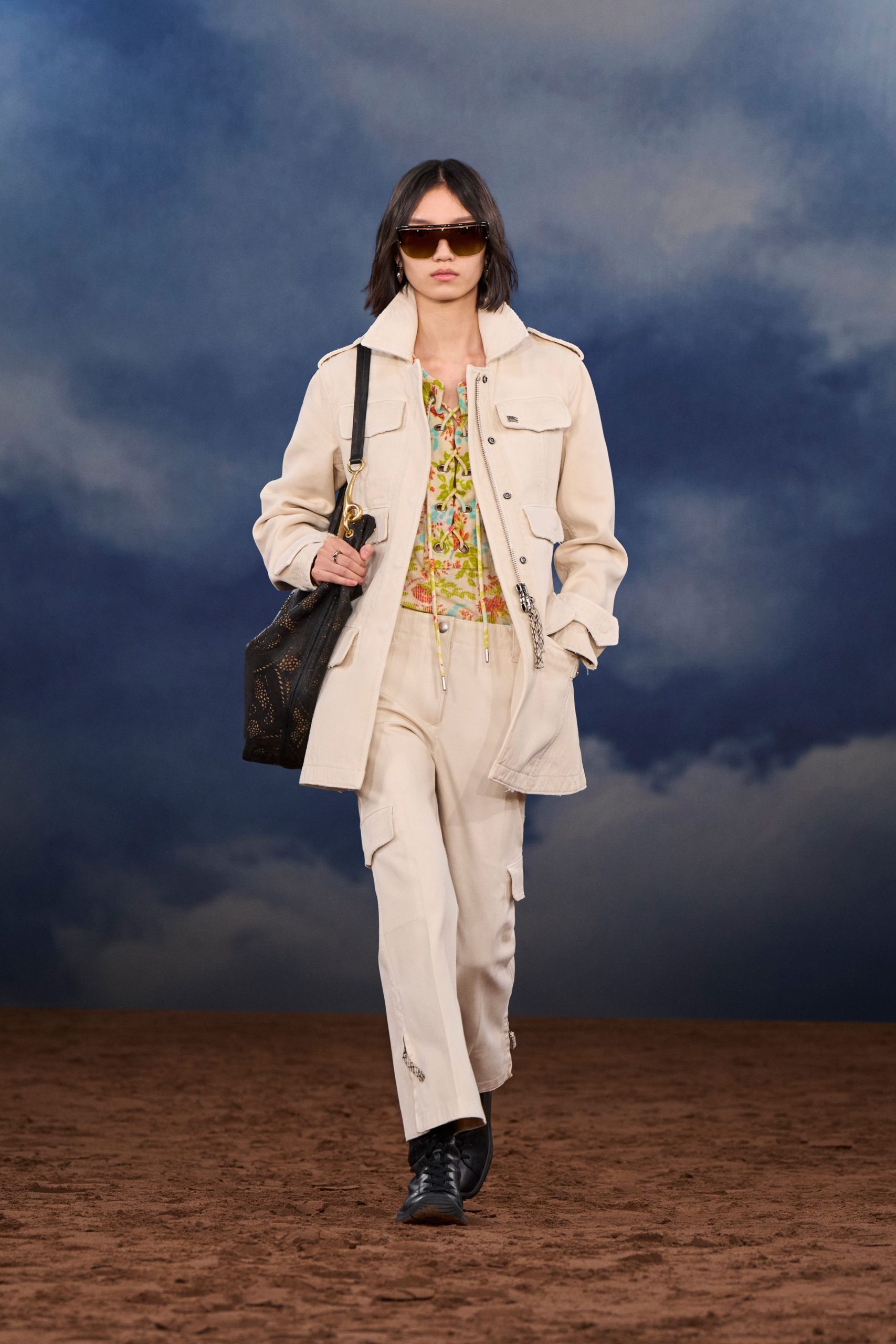 beige jacket multi printed top