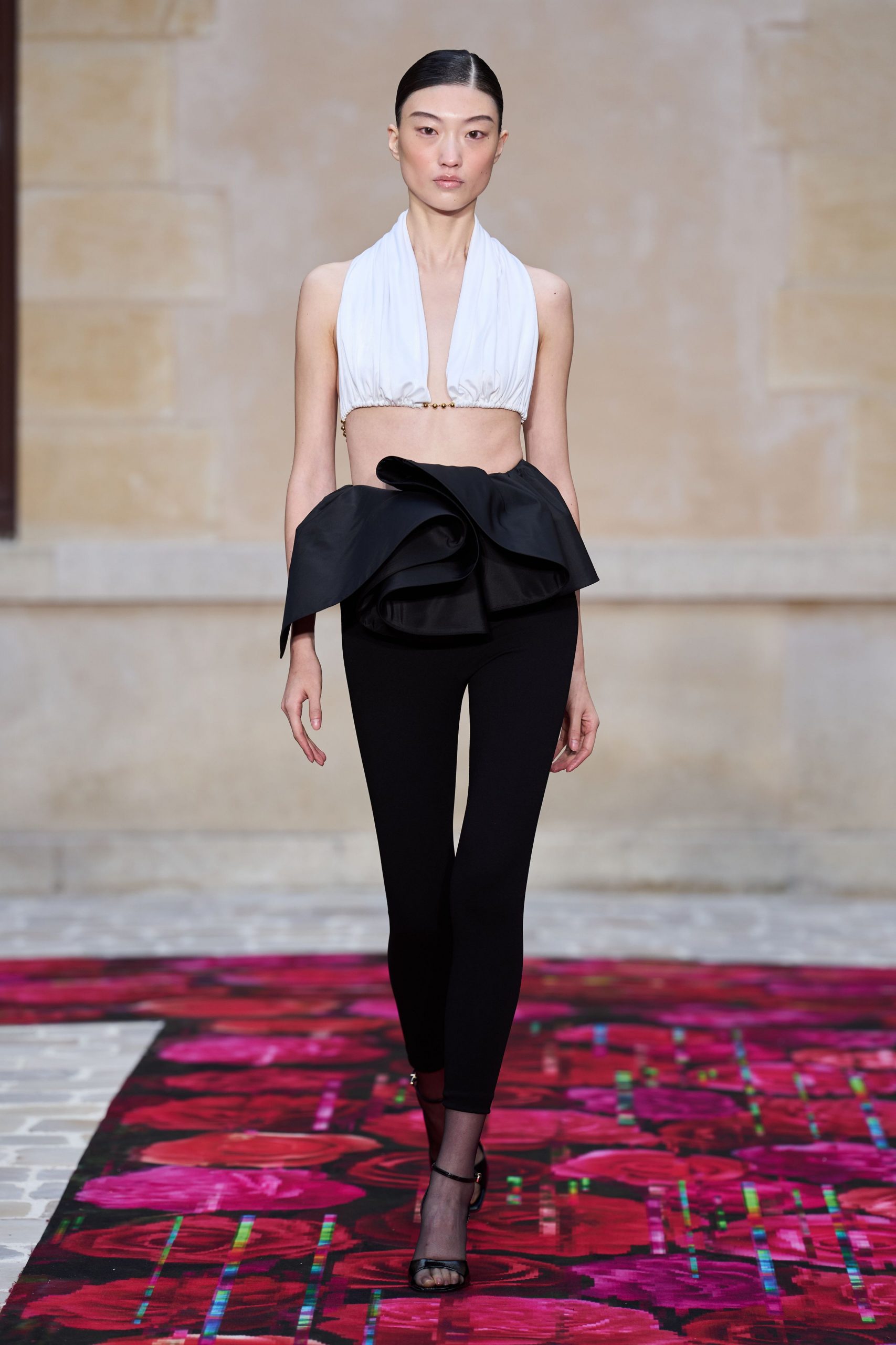 white halter top black skirt