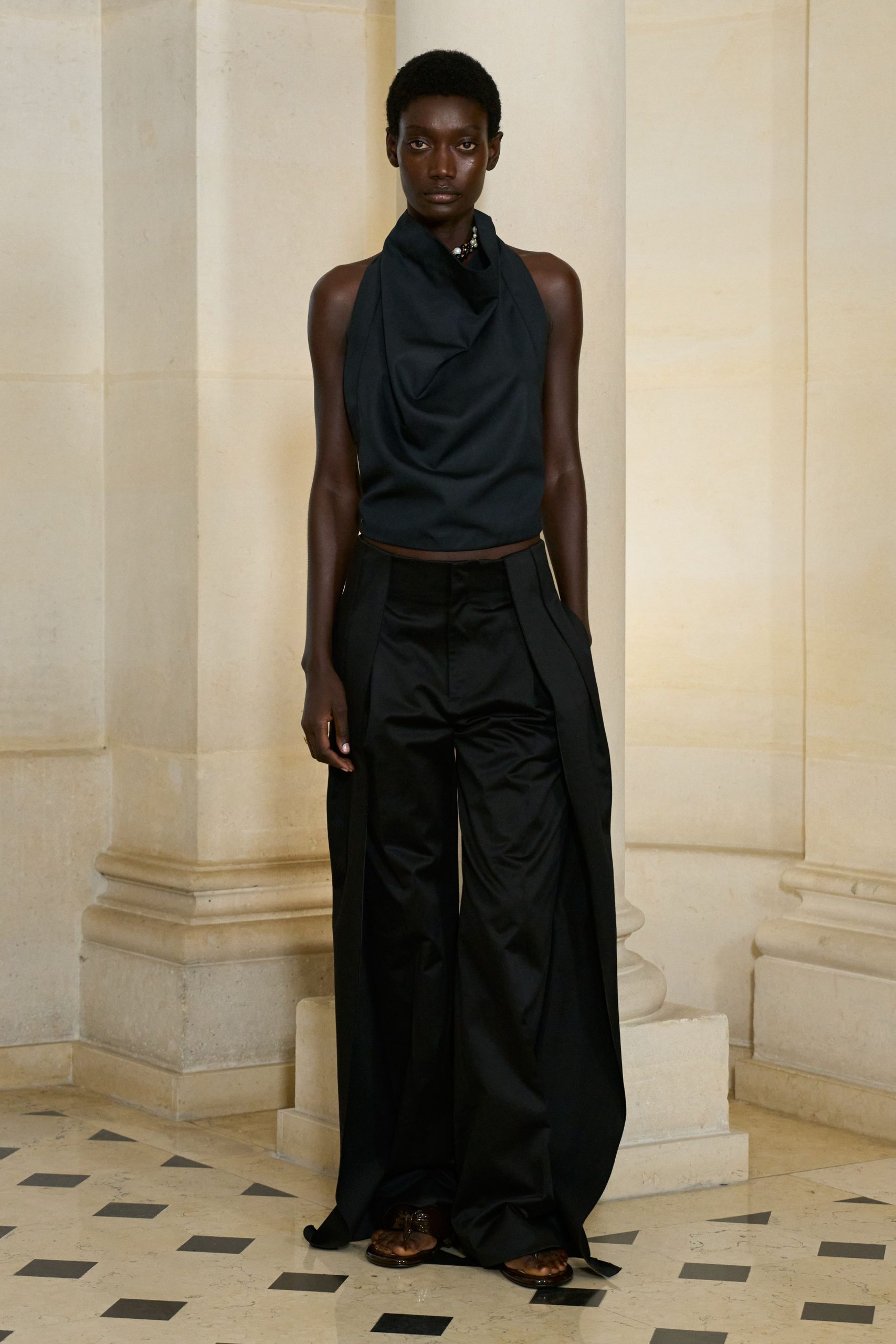 black silk top and pants