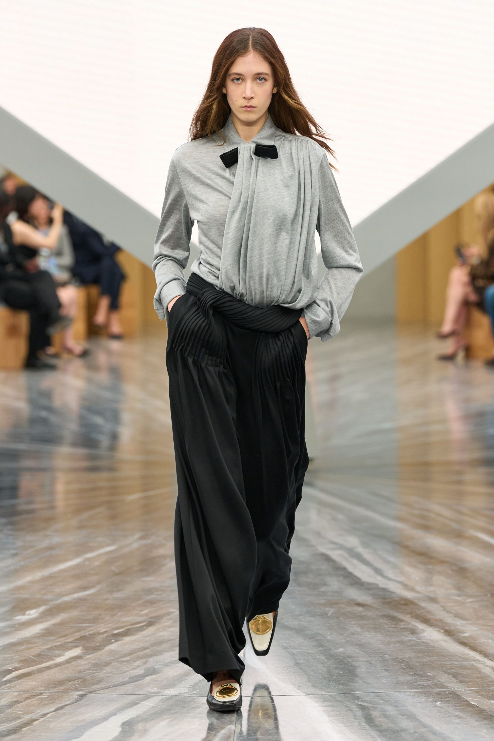 black silk fitted pleated pants