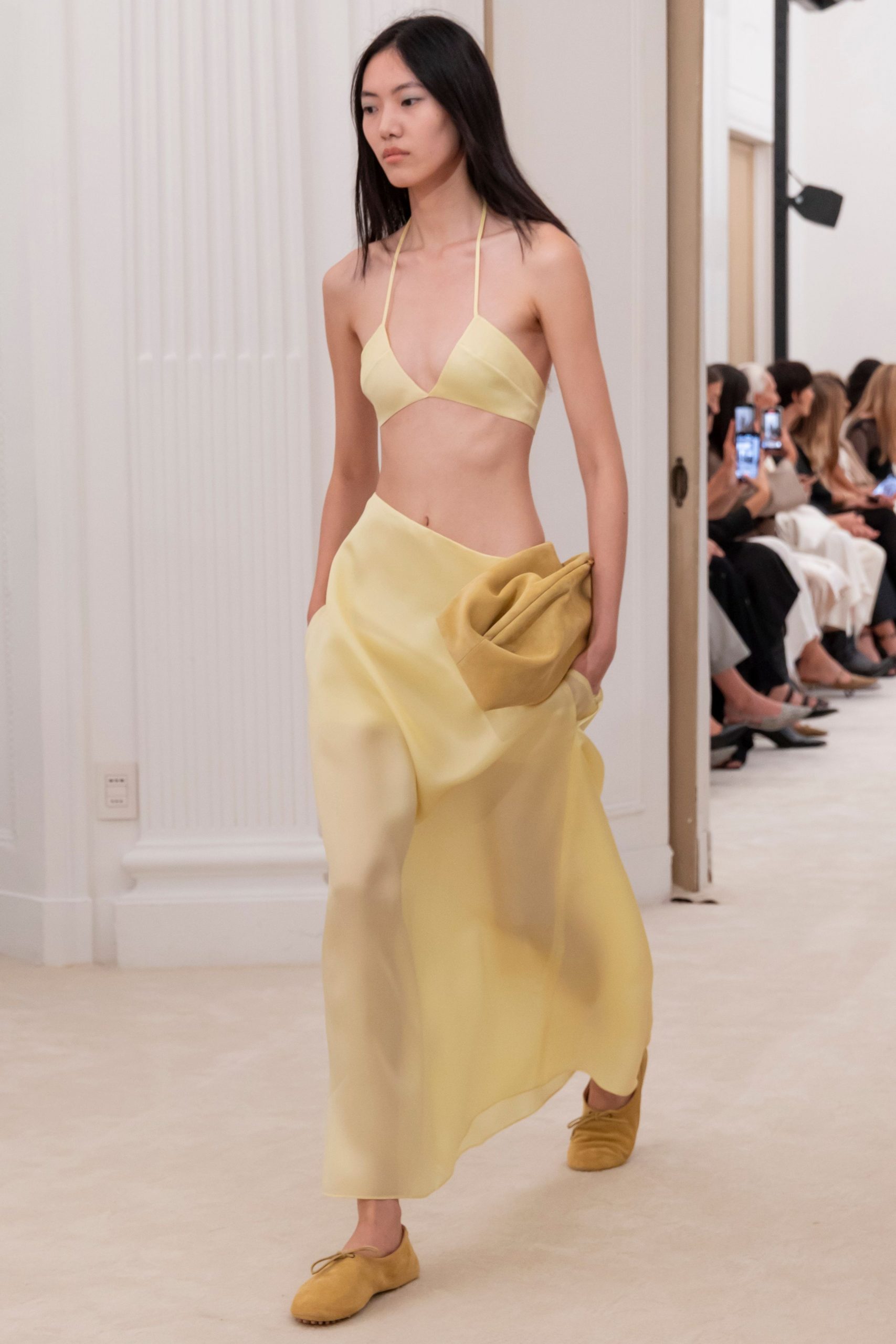 yellow silk bikini and skirt