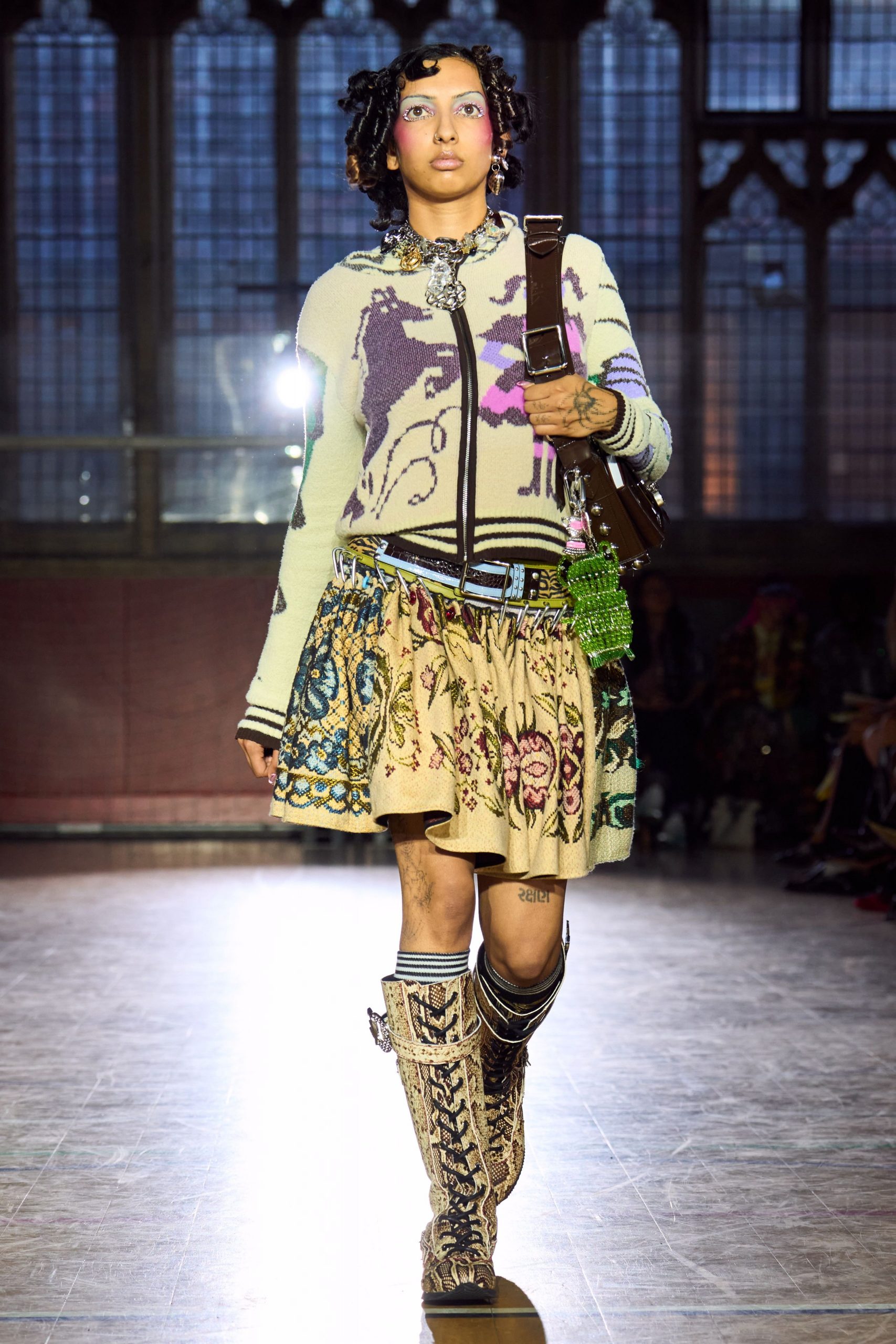 brown leather fitted embroidered boots