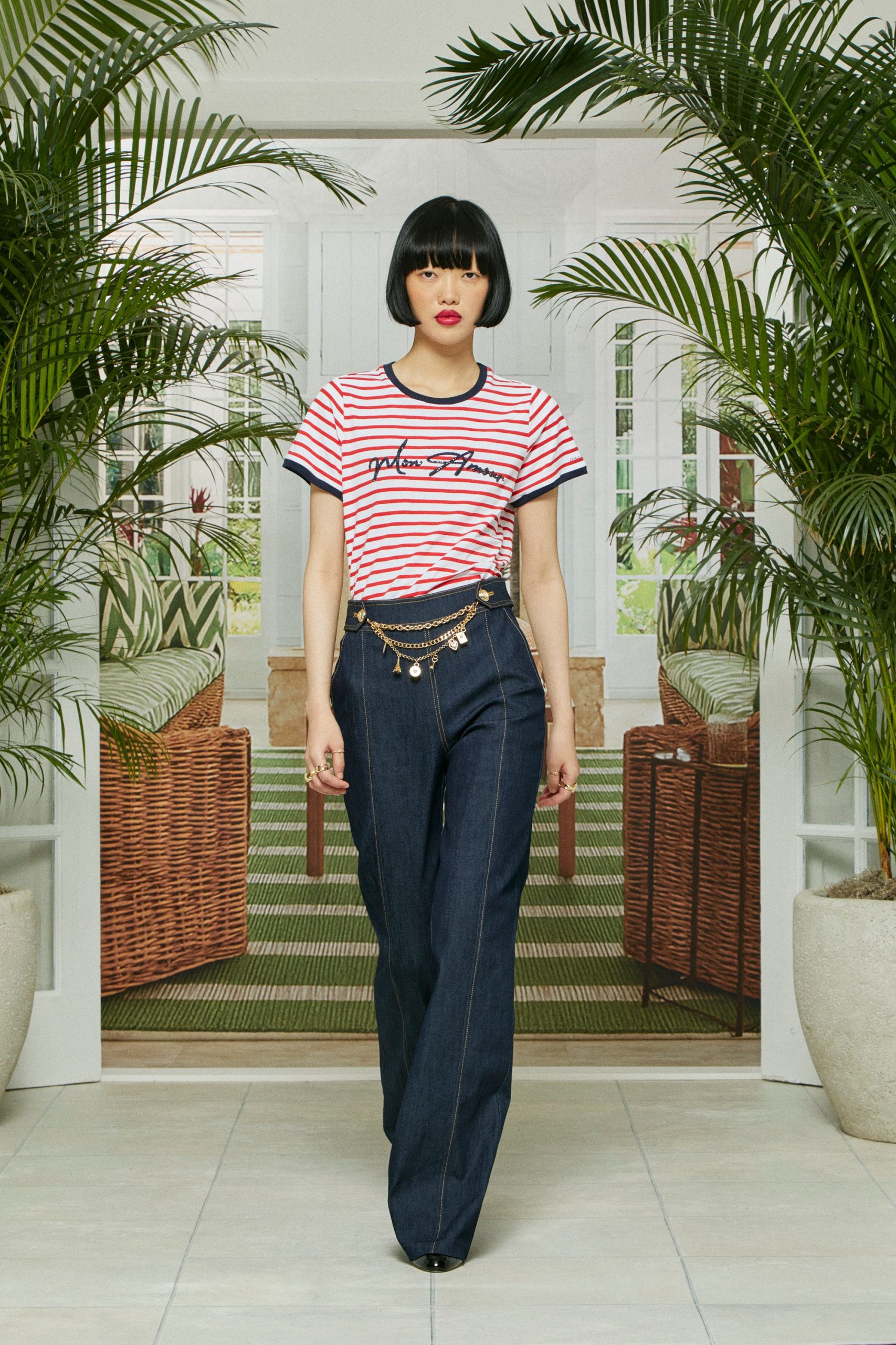 blue denim relaxed high-waisted straight-leg pants