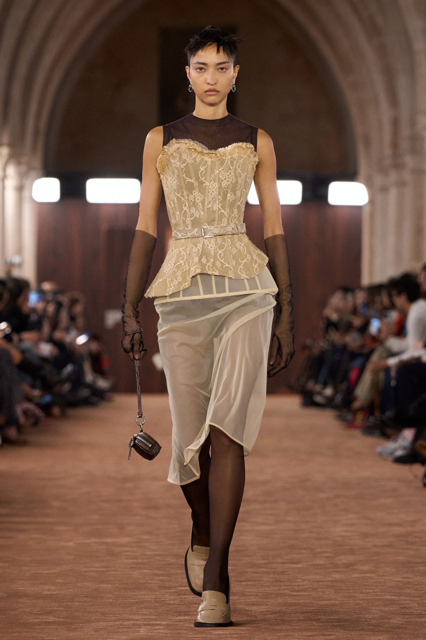 beige layered midi dress