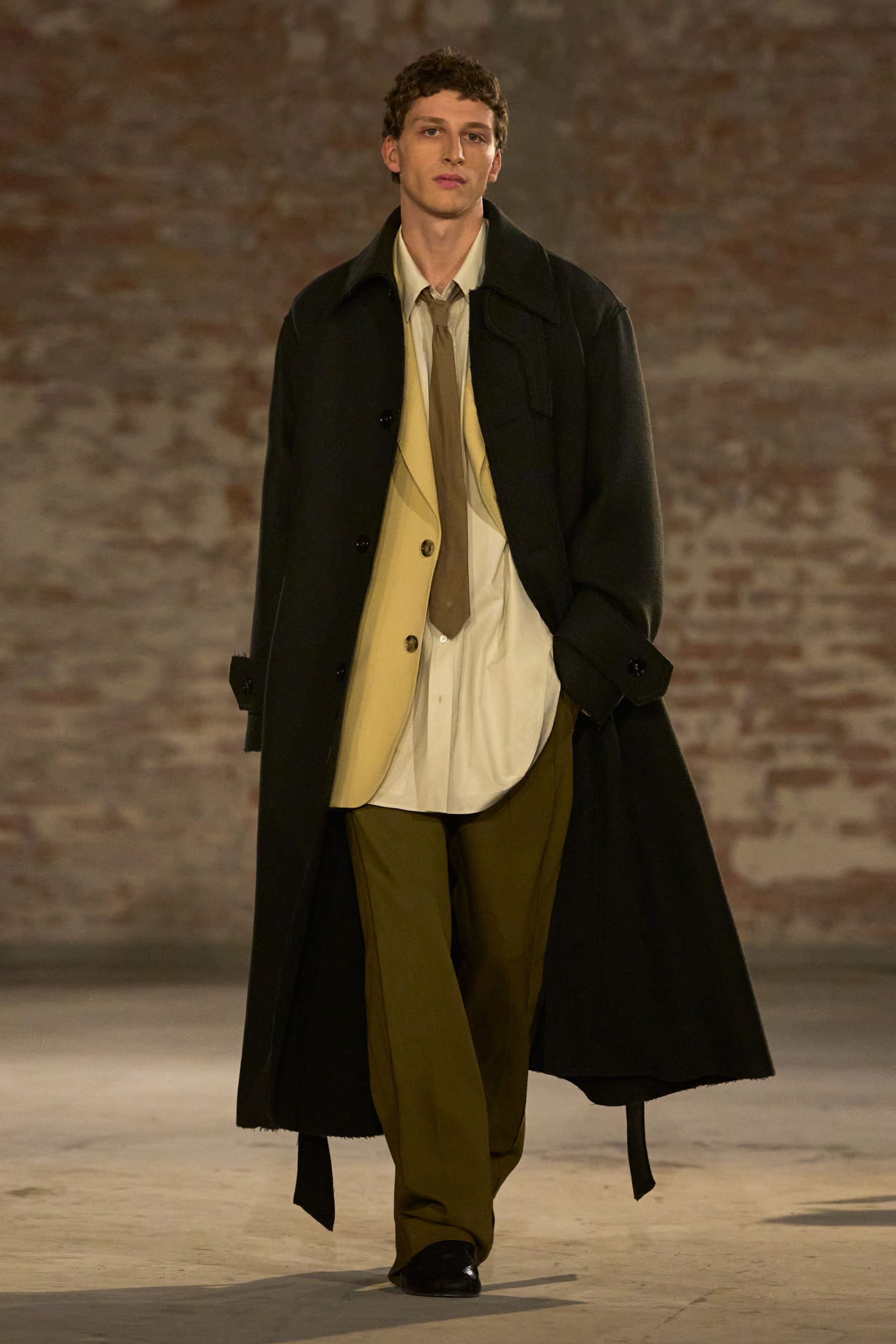 black wool coat with shirt and tie
