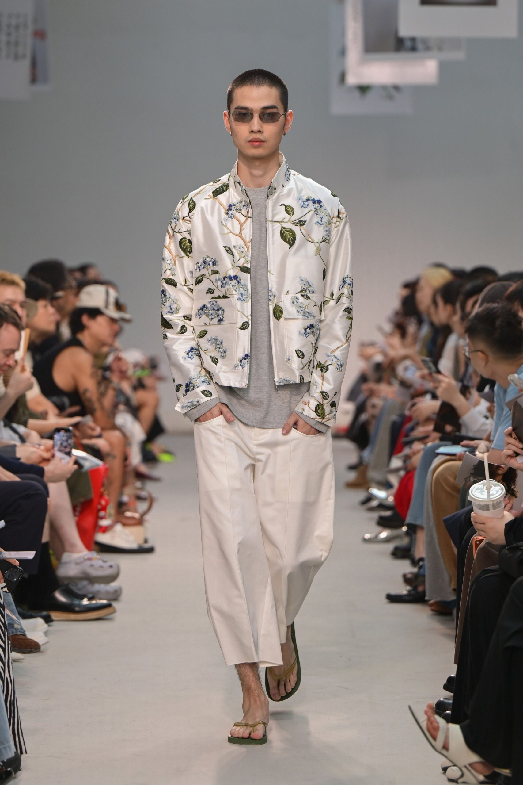 floral embroidered jacket with relaxed fit