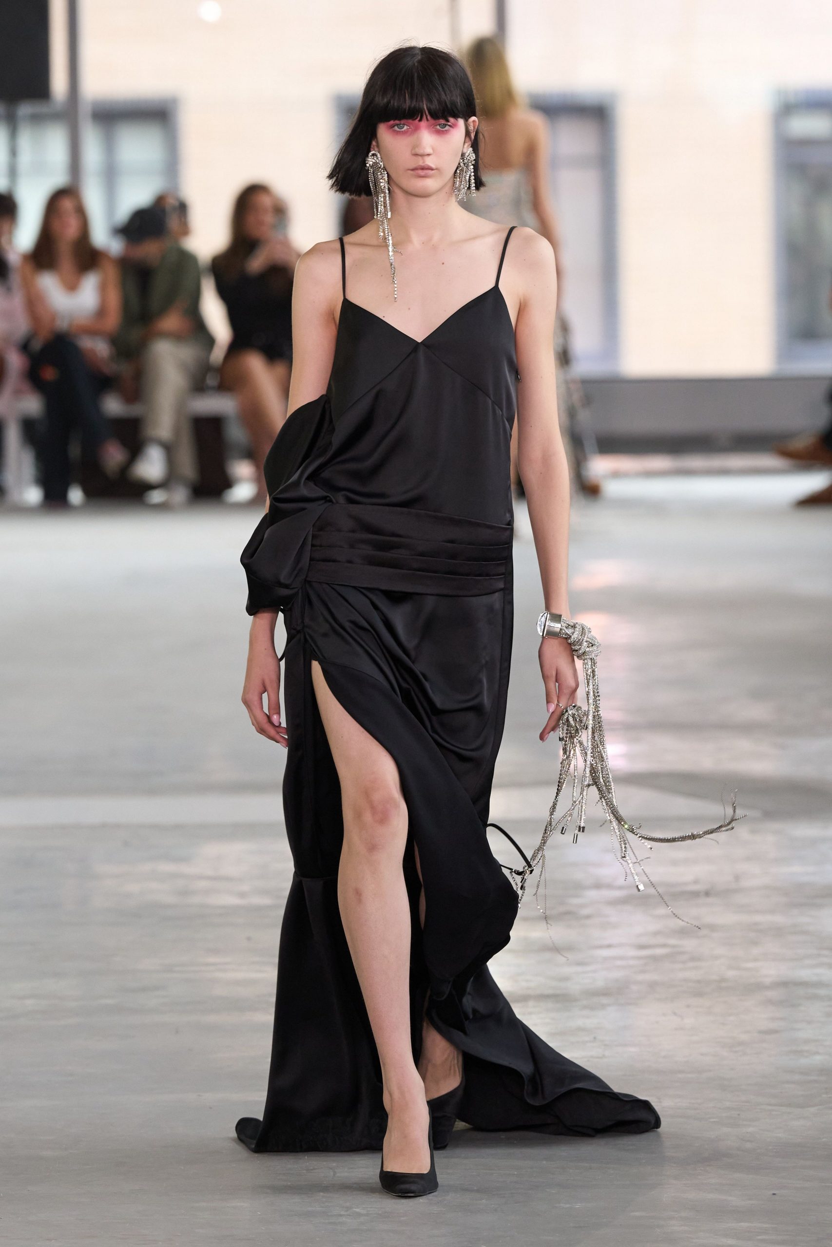 black silk sleeveless gown