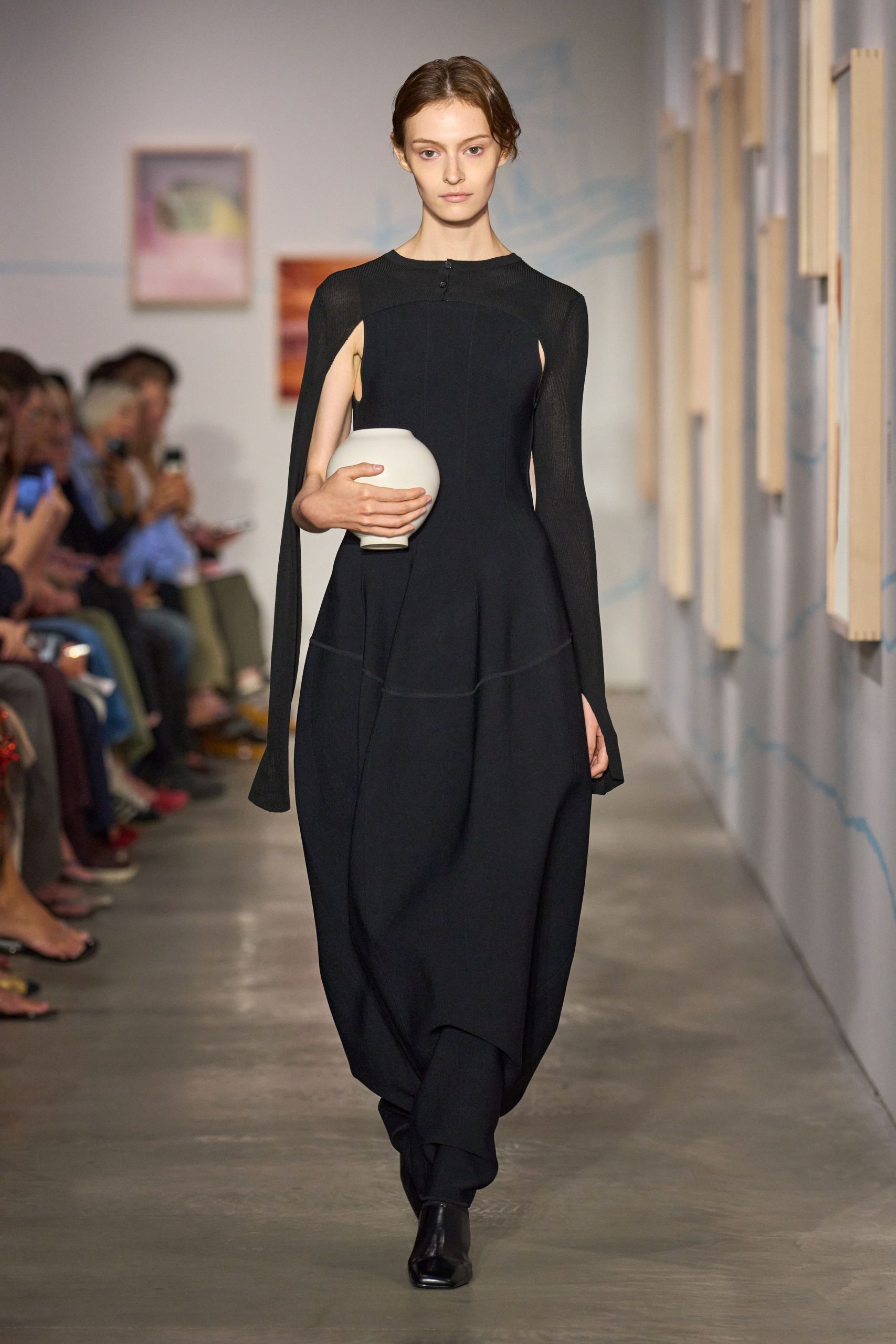 black fitted long-sleeve dress