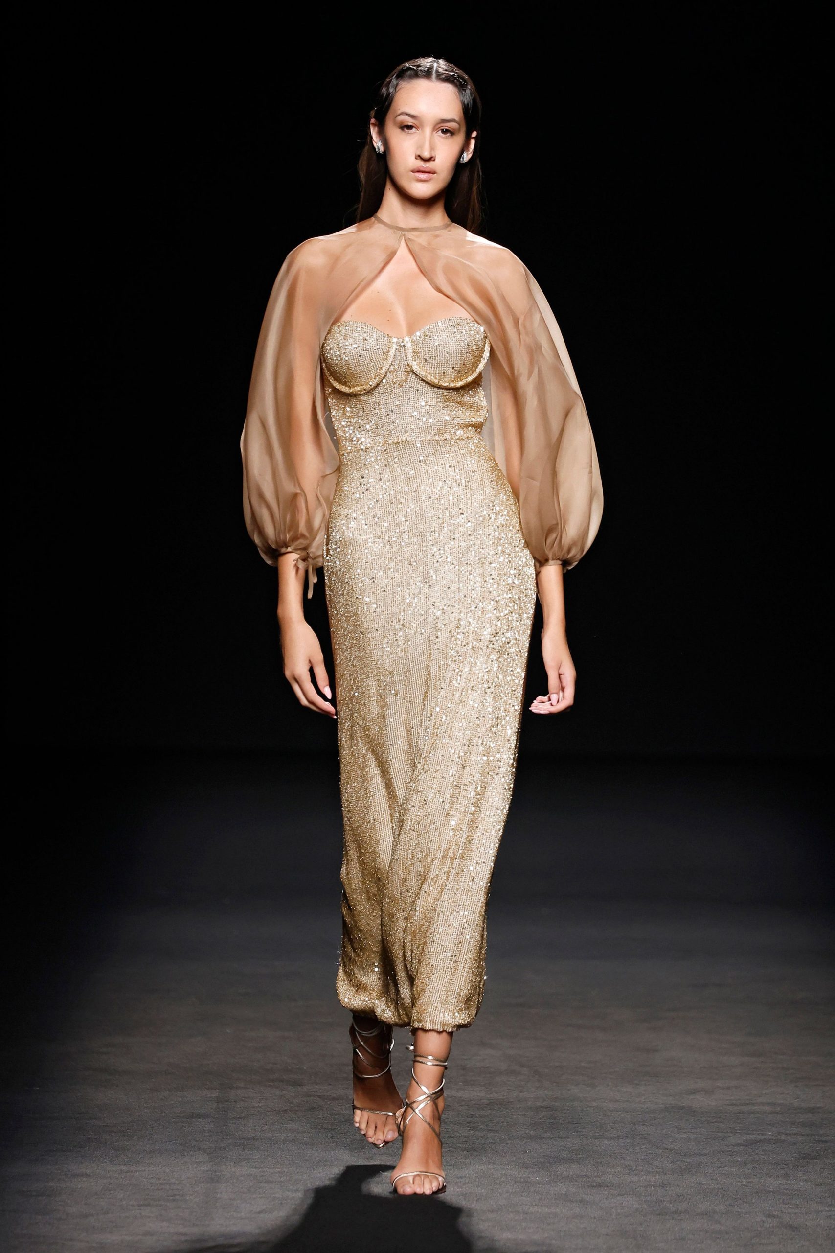 beige silk long-sleeve relaxed flowing cape