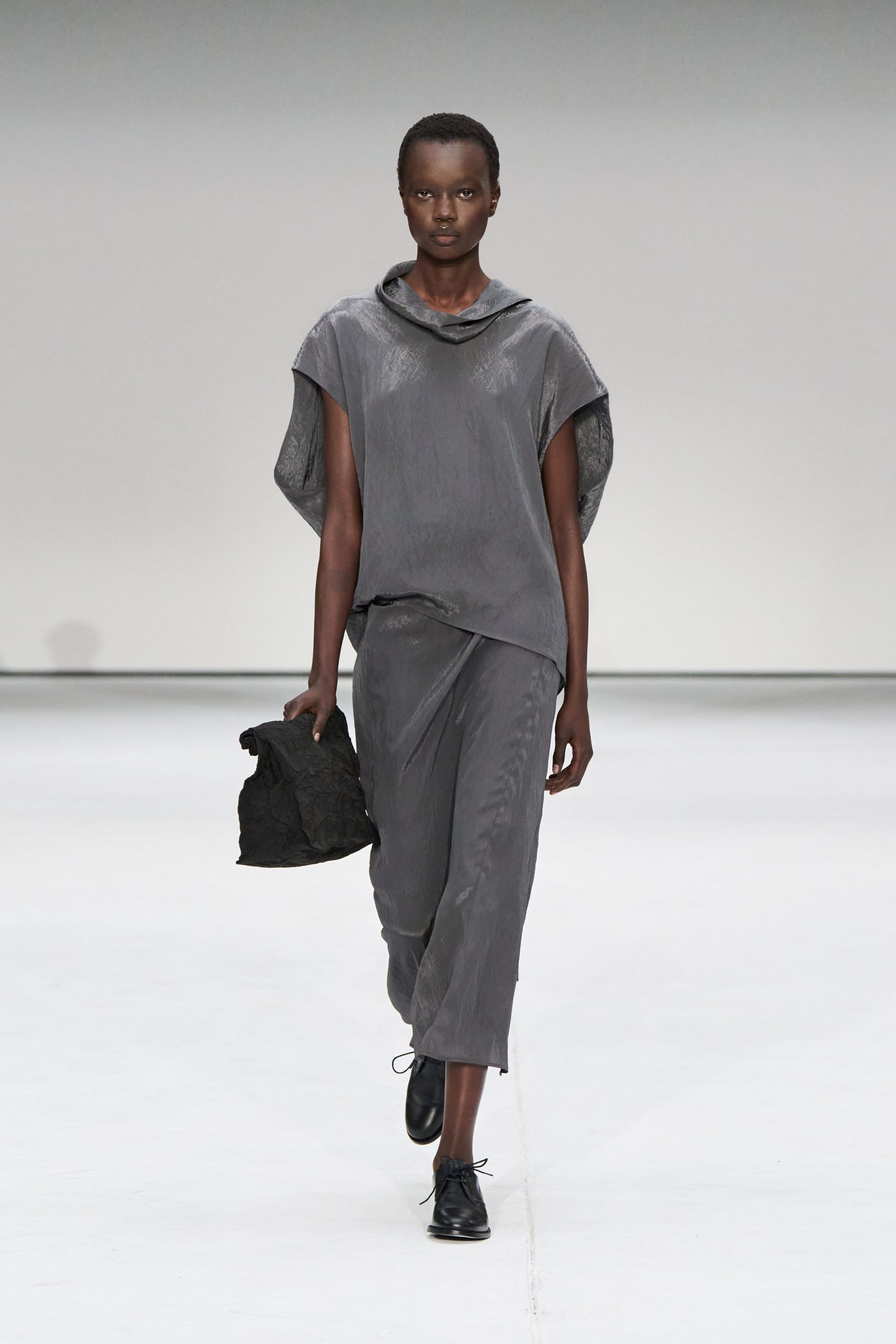gray silk relaxed straight-leg pants