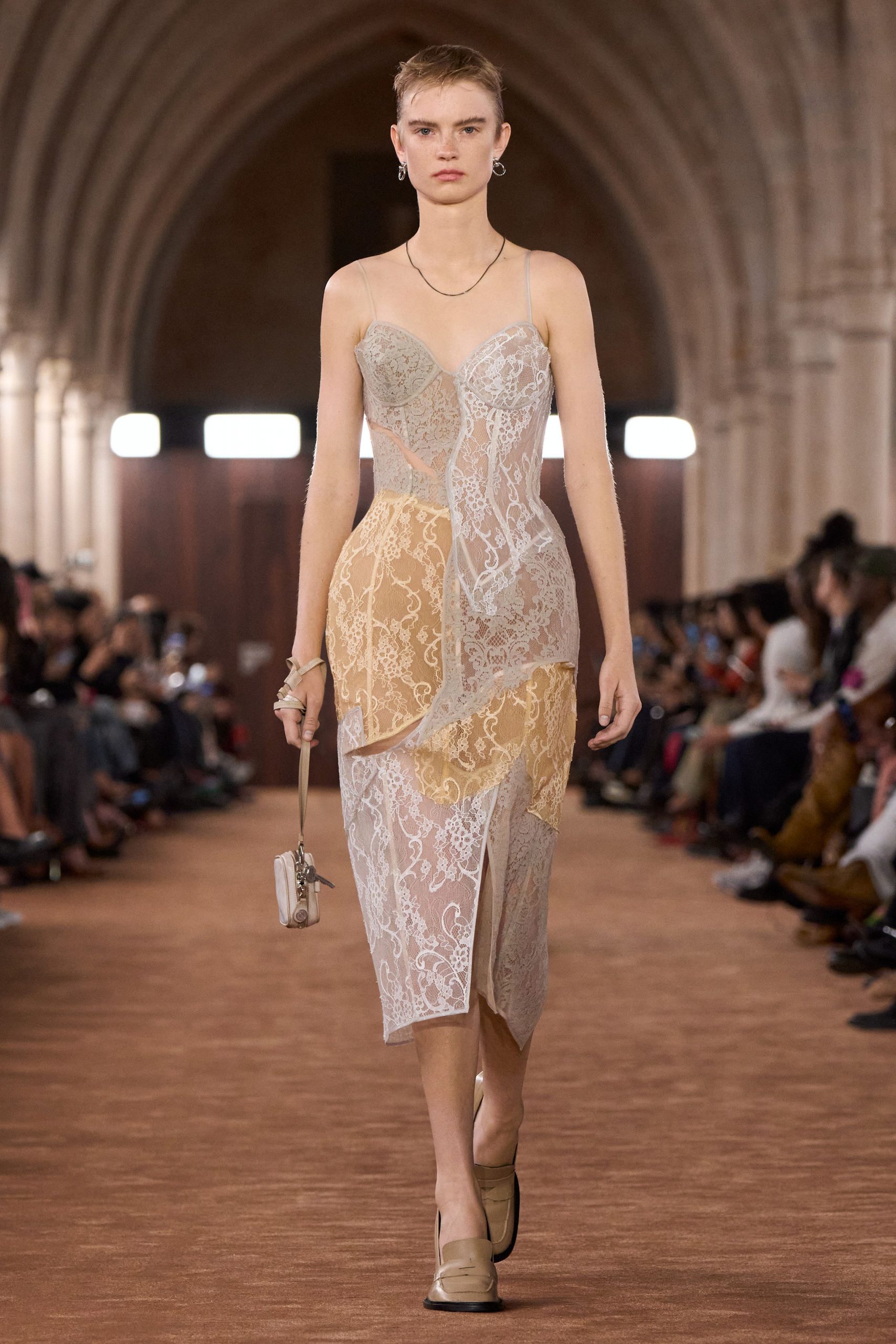 beige lace sleeveless v-neck fitted layered sheer dress