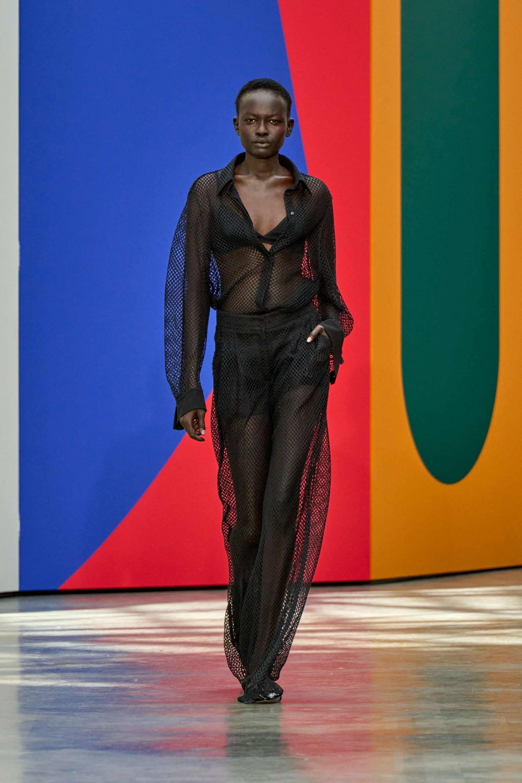 black mesh shirt and pants