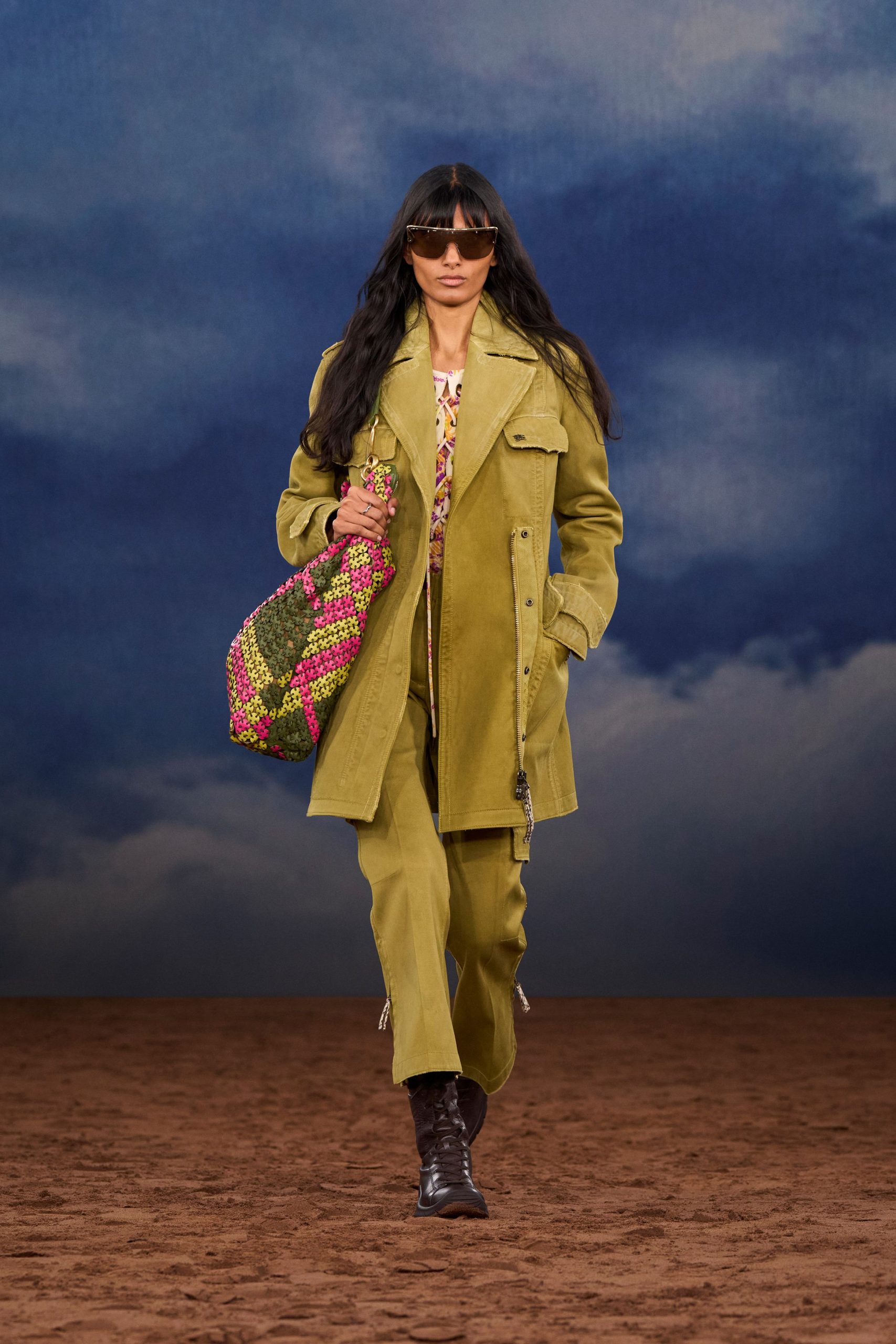 green coat and pants outfit