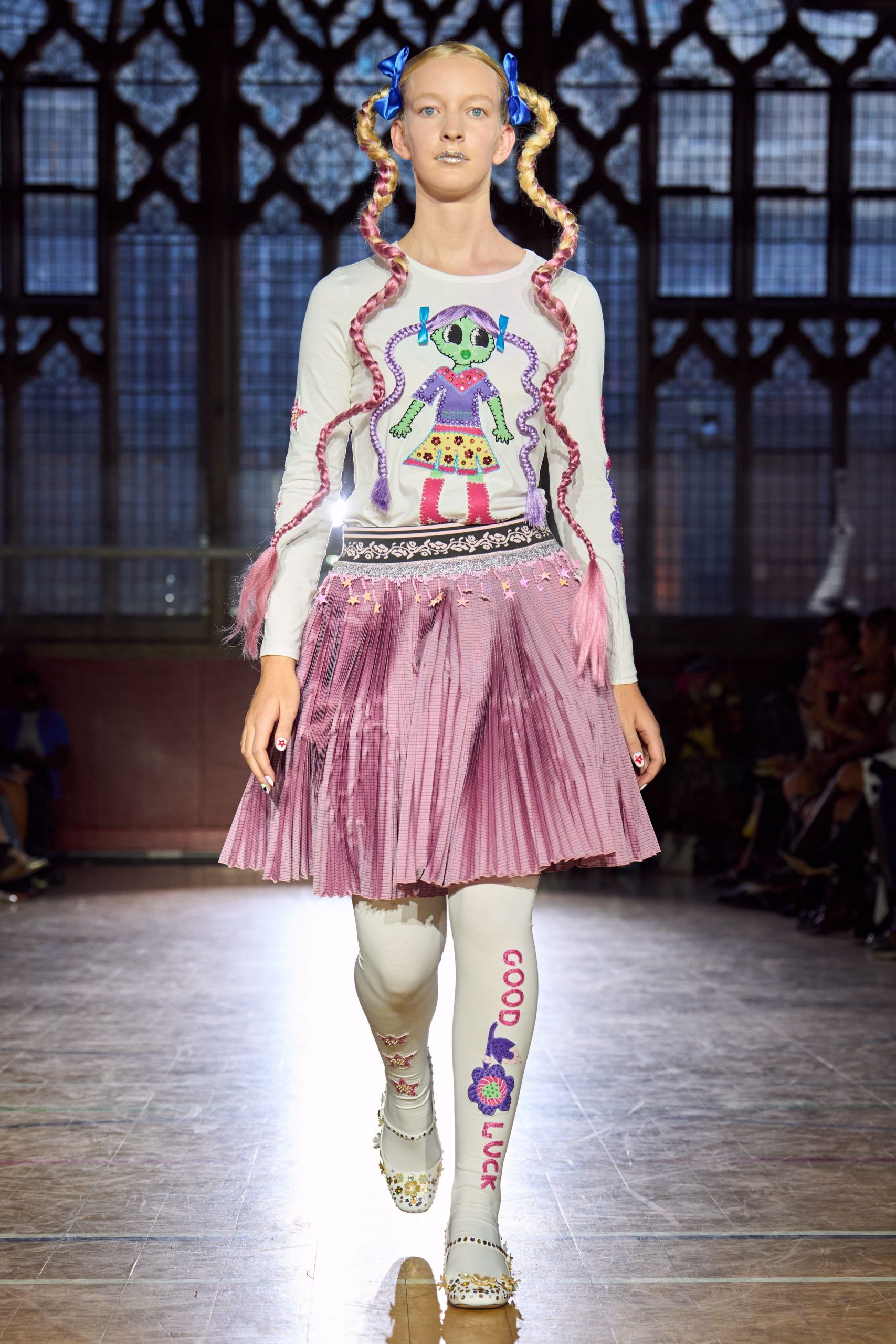 pink silk fitted pleated mini skirt