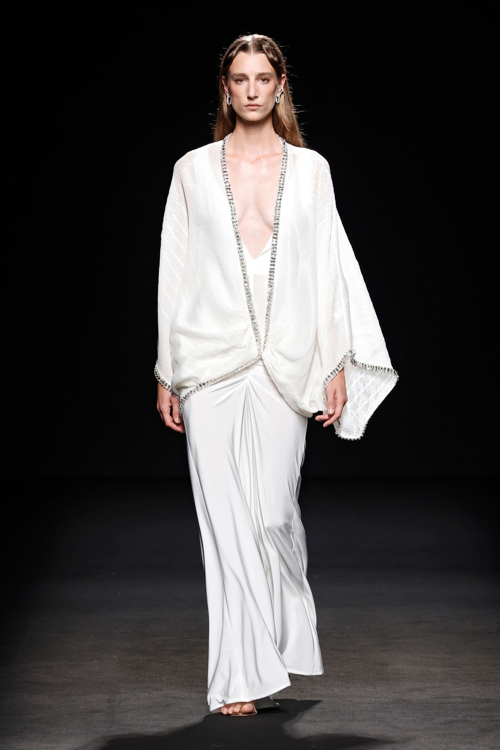 white silk long-sleeve relaxed layered cape