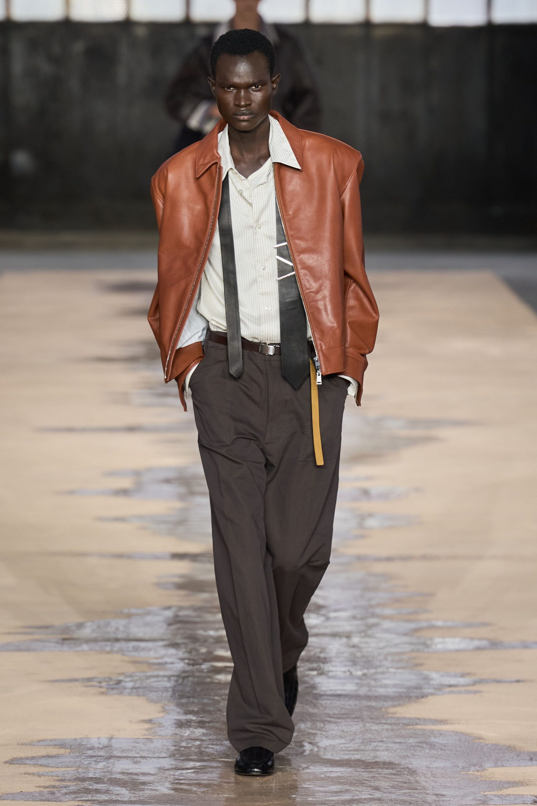 brown leather oversized jacket