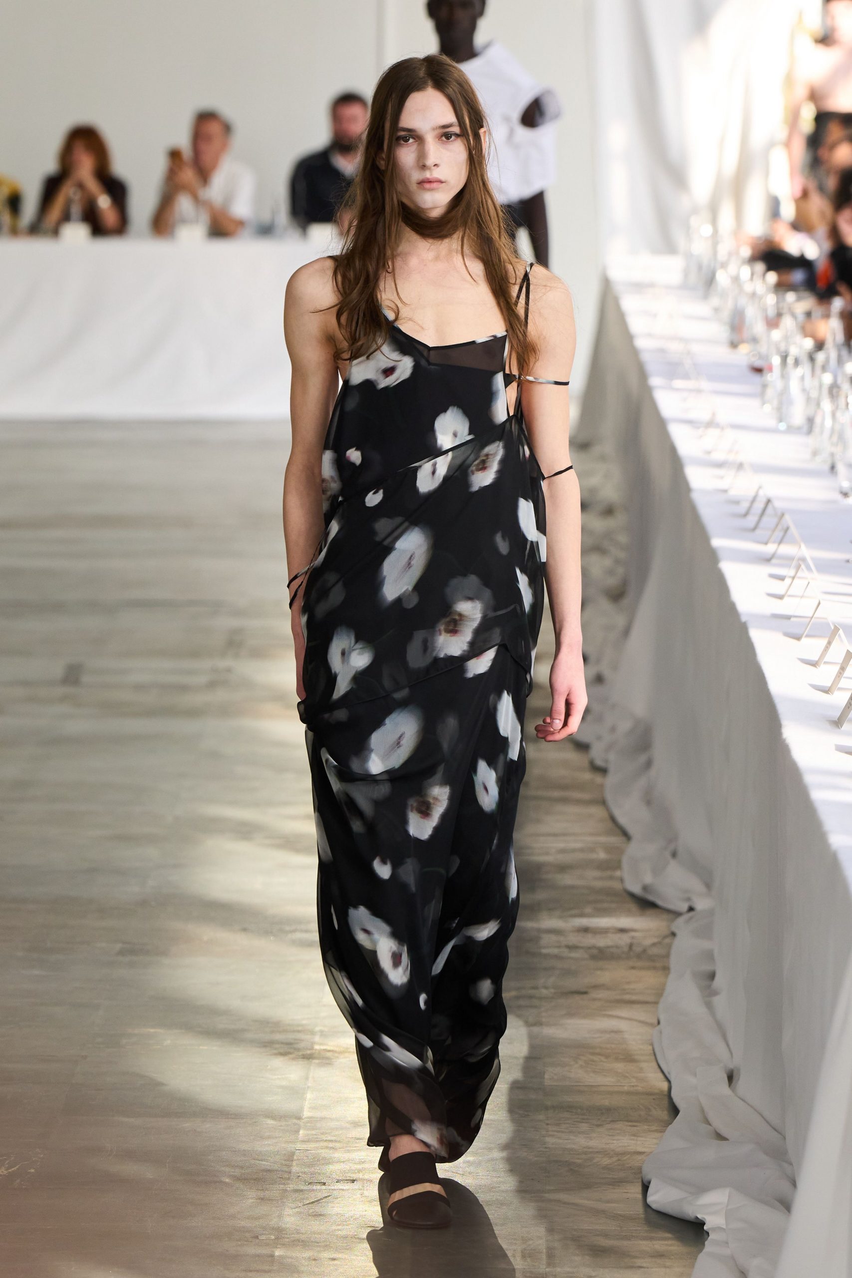 black floral maxi dress with shoes