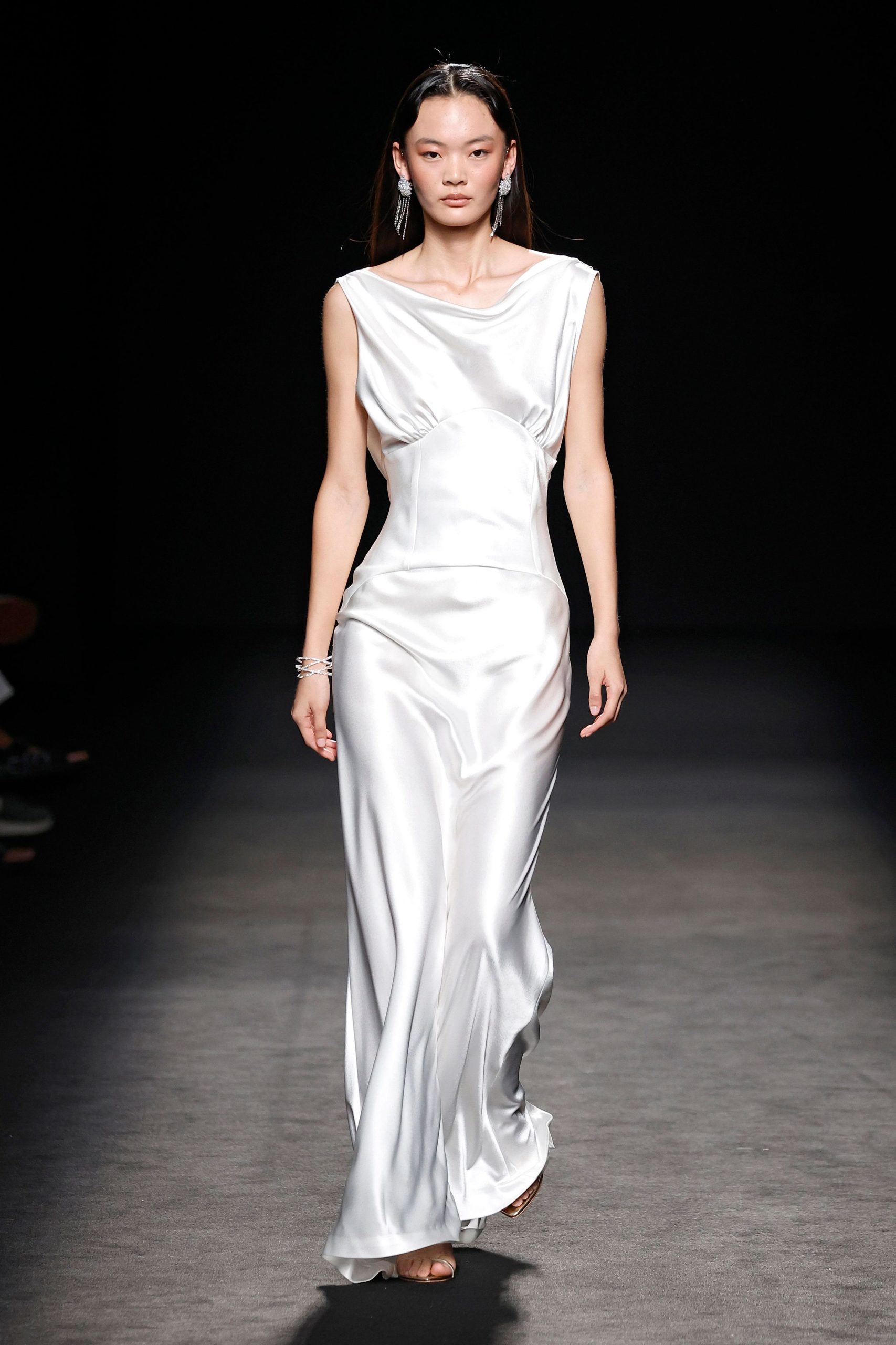 white silk fitted gown