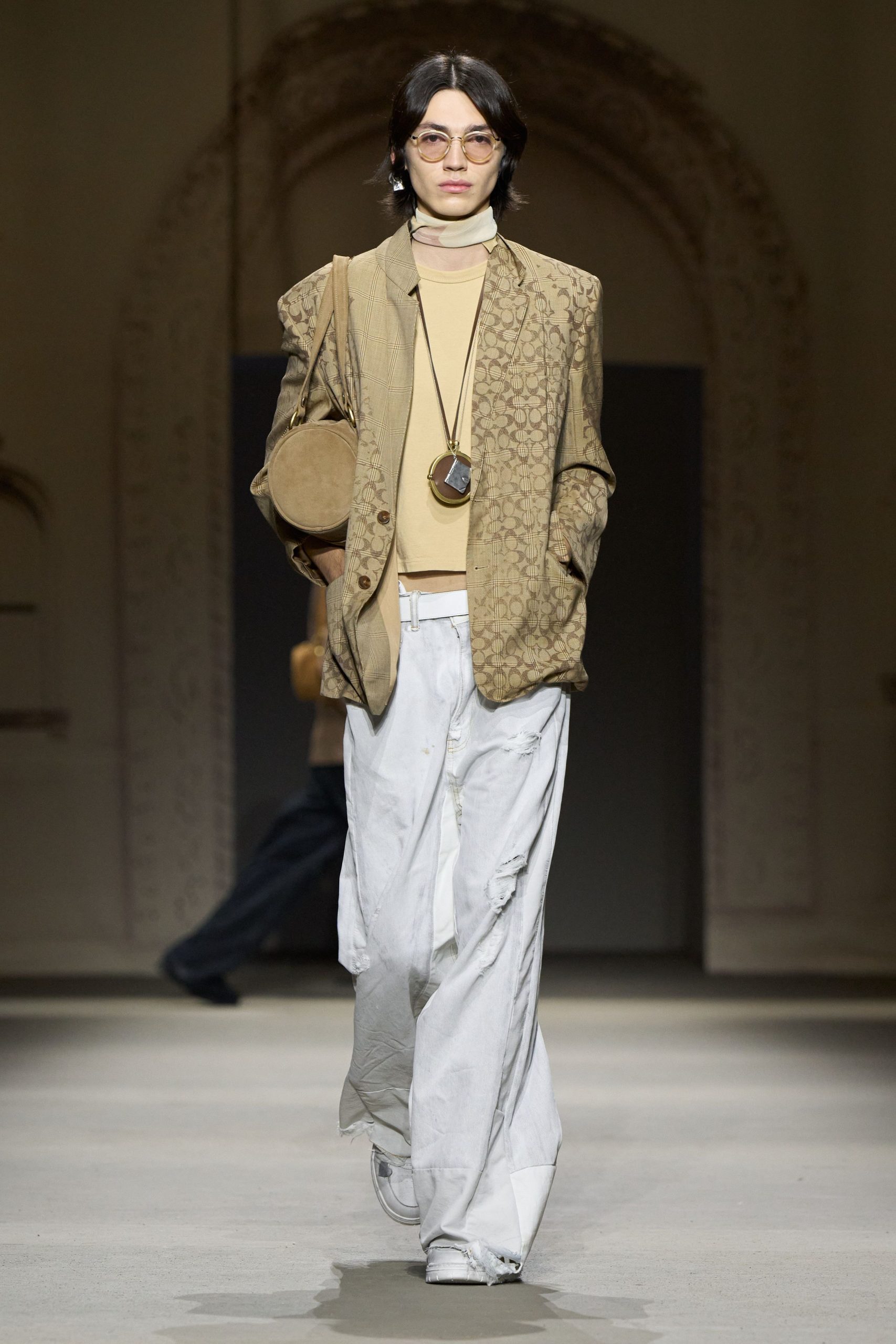 brown relaxed jacket with beige top