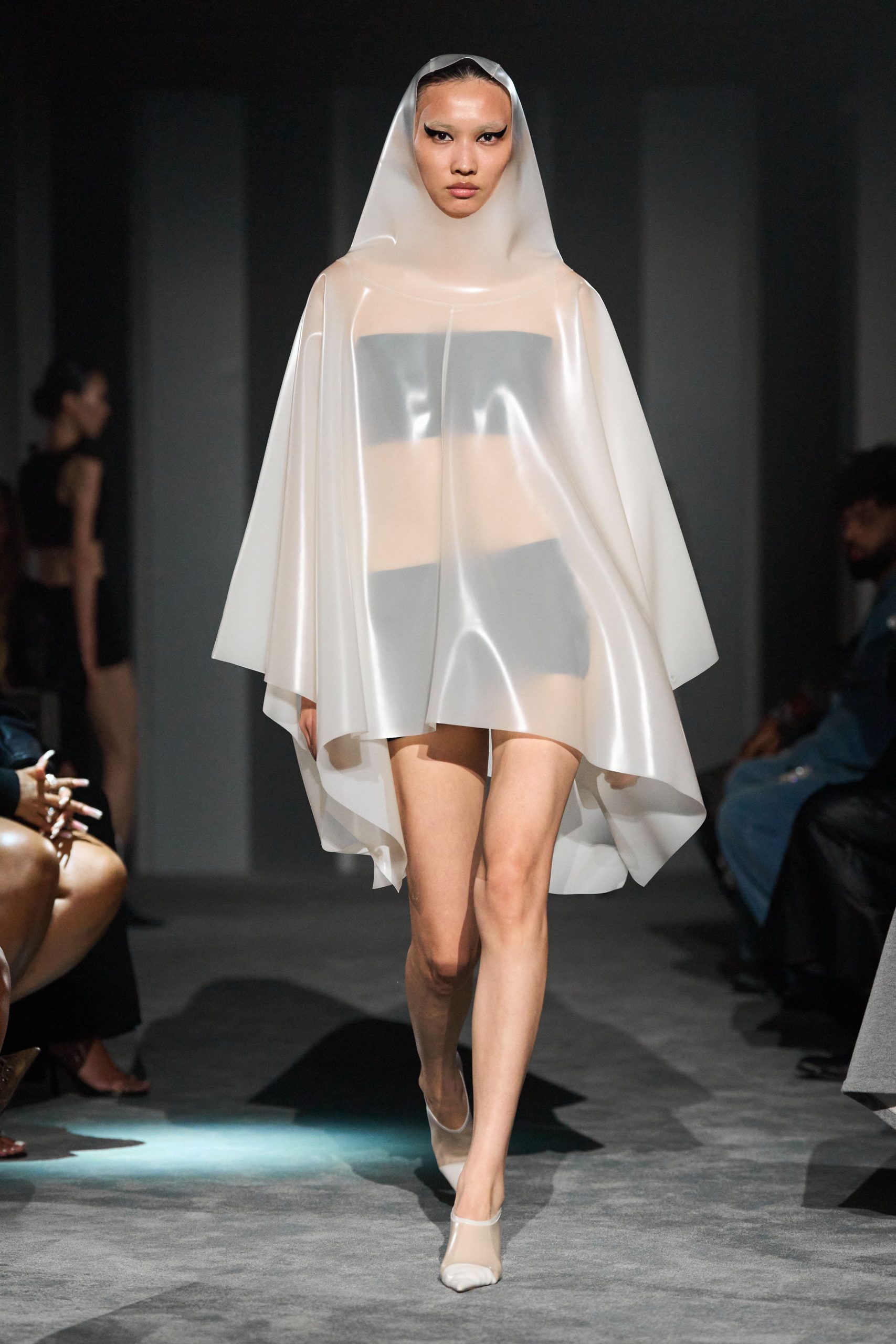 clear vinyl sleeveless hooded relaxed sheer short cape
