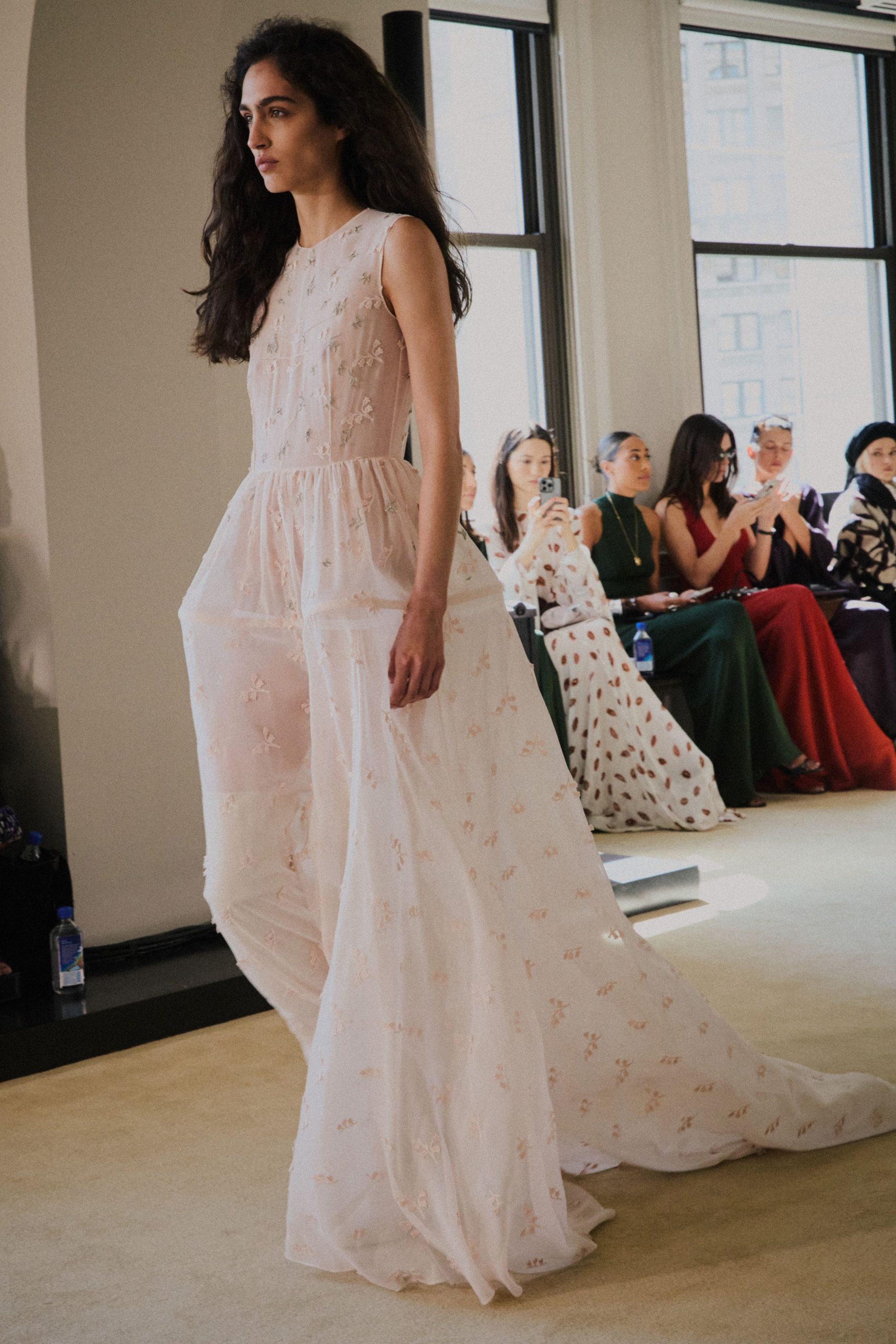 white embroidered sheer gown