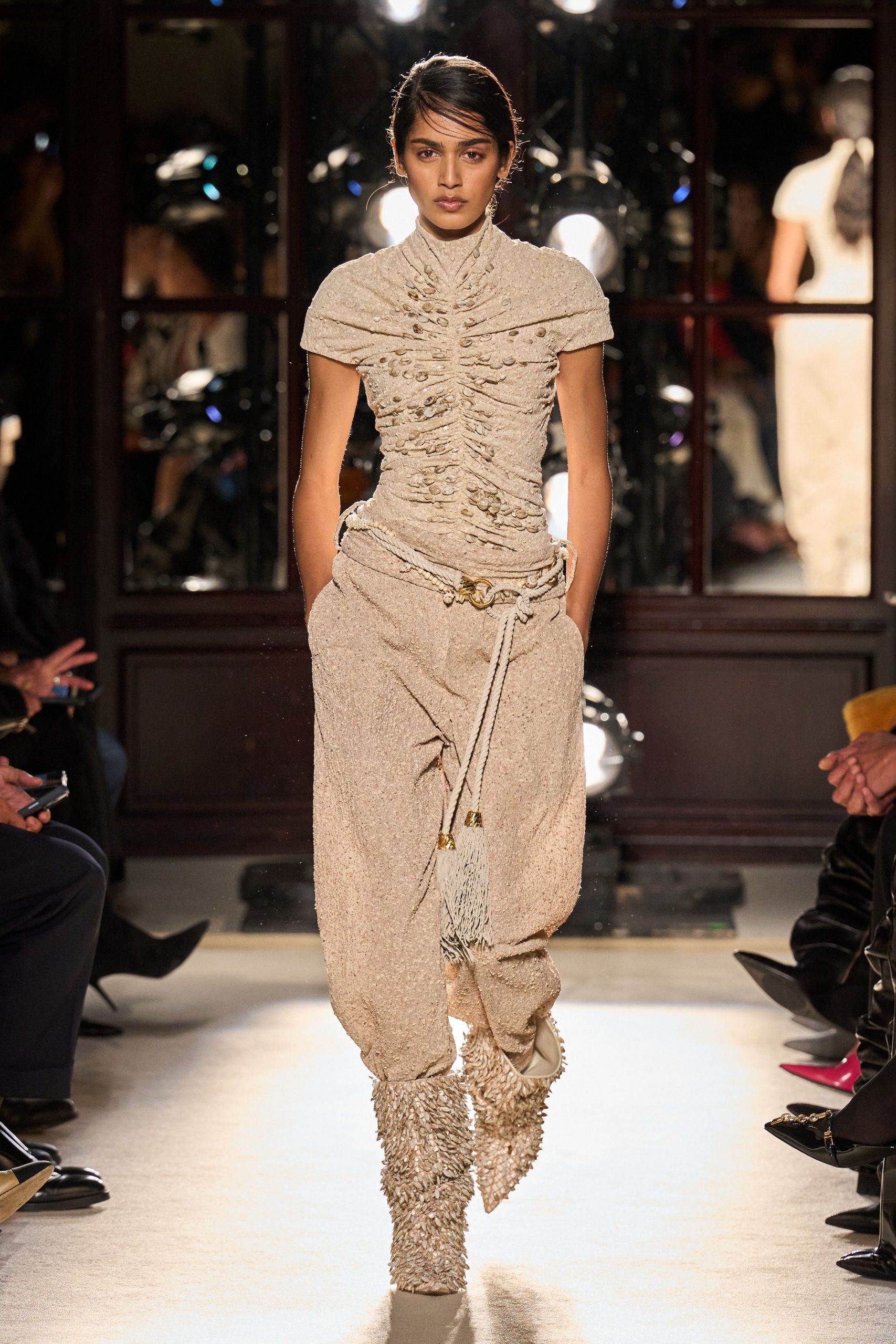 beige textured boots