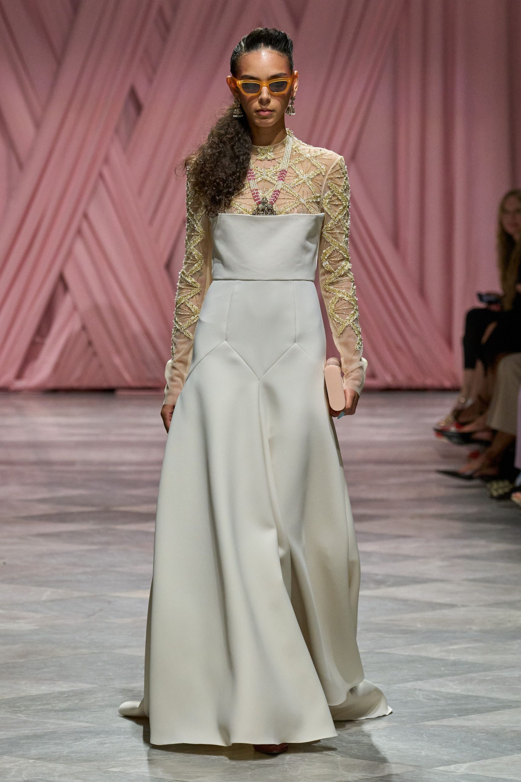 ivory embroidered long-sleeve gown
