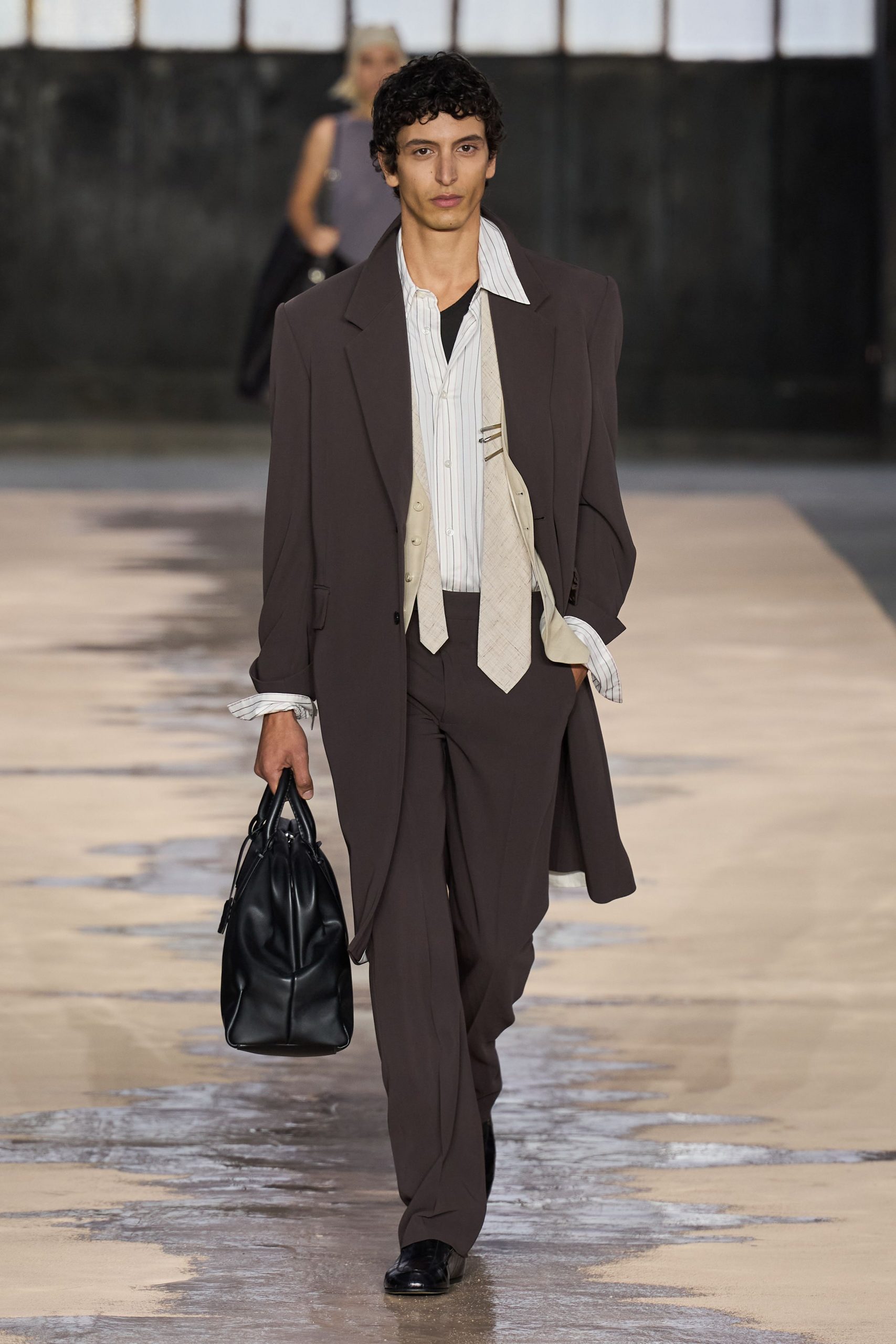 brown tailored suit with vest