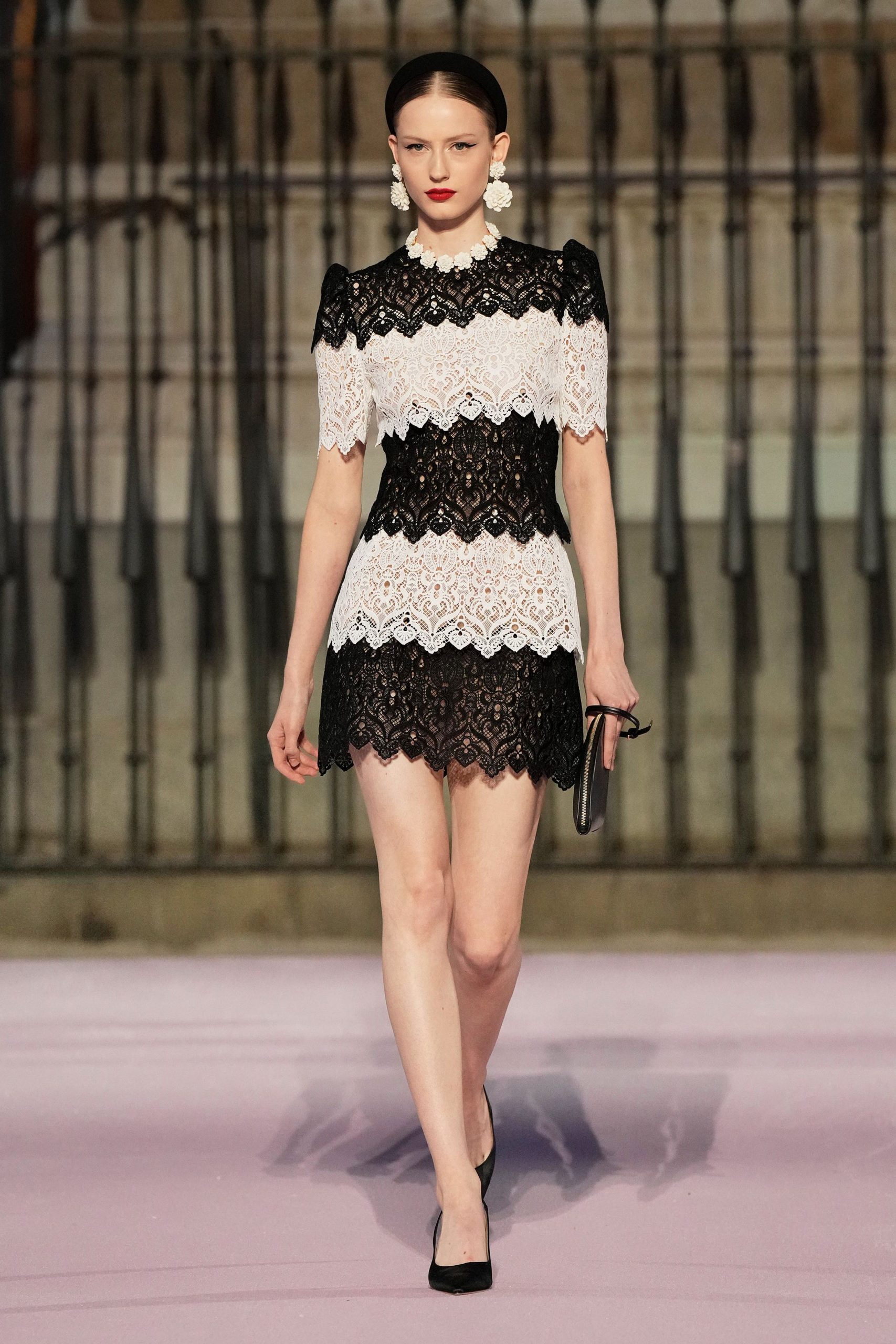 black and white lace mini dress