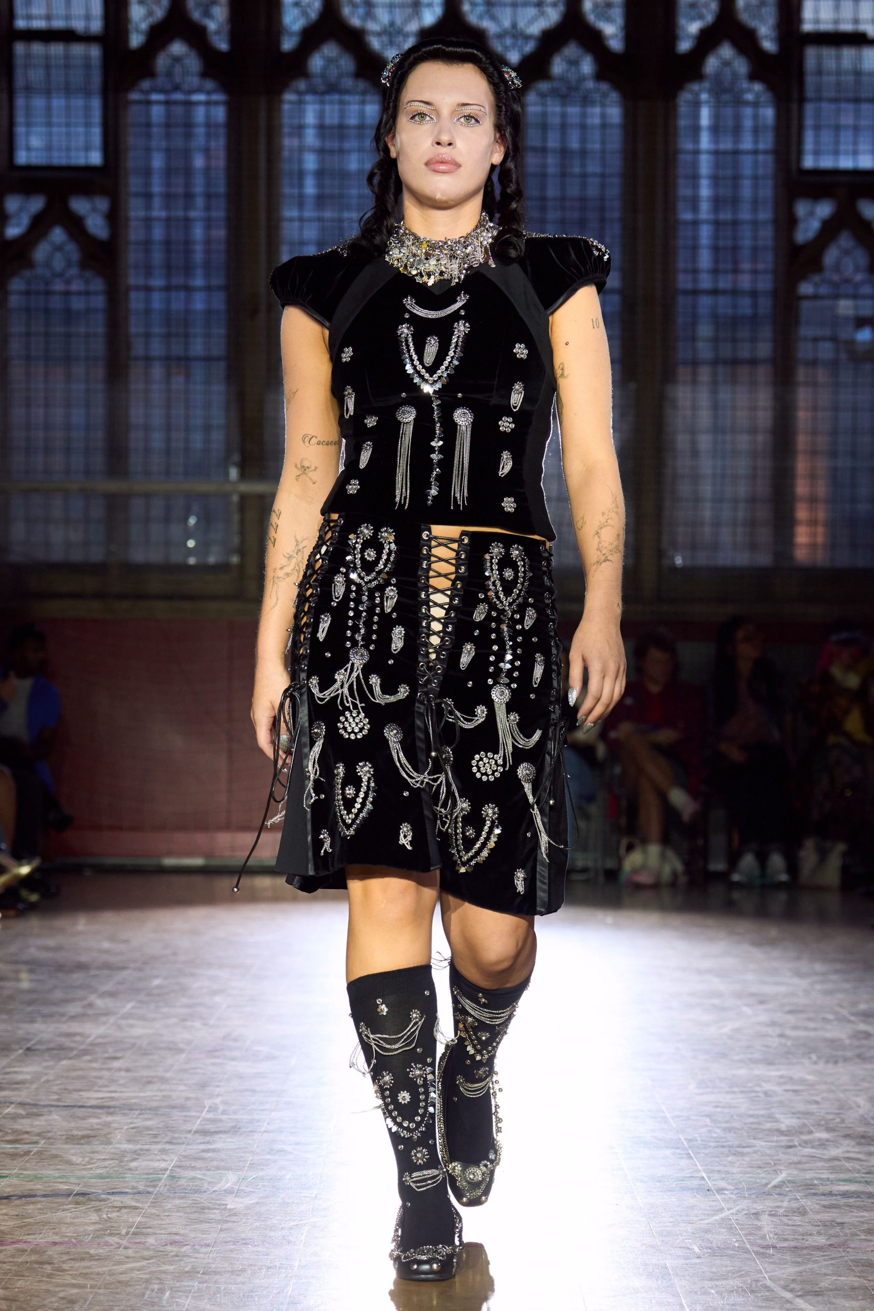 black leather fitted embellished boots