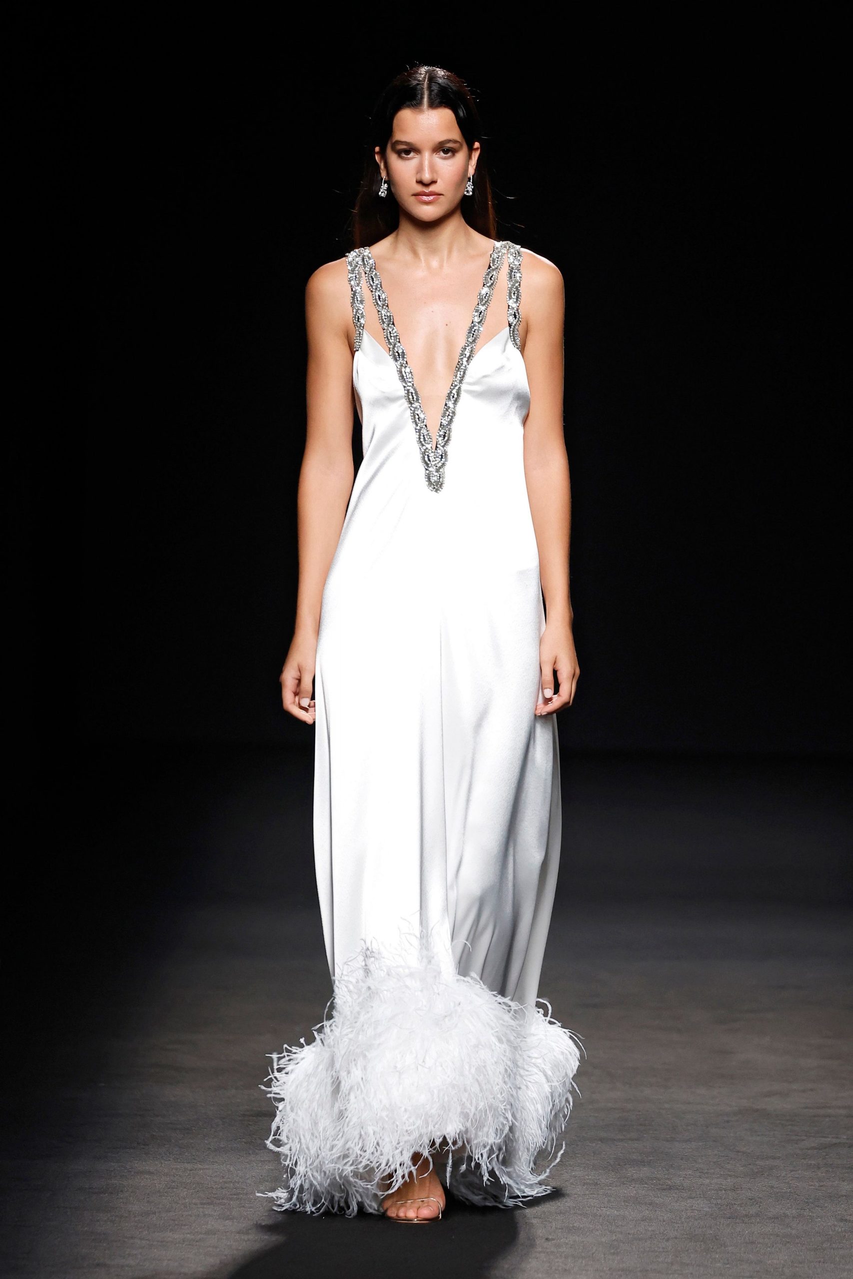 white silk sleeveless gown