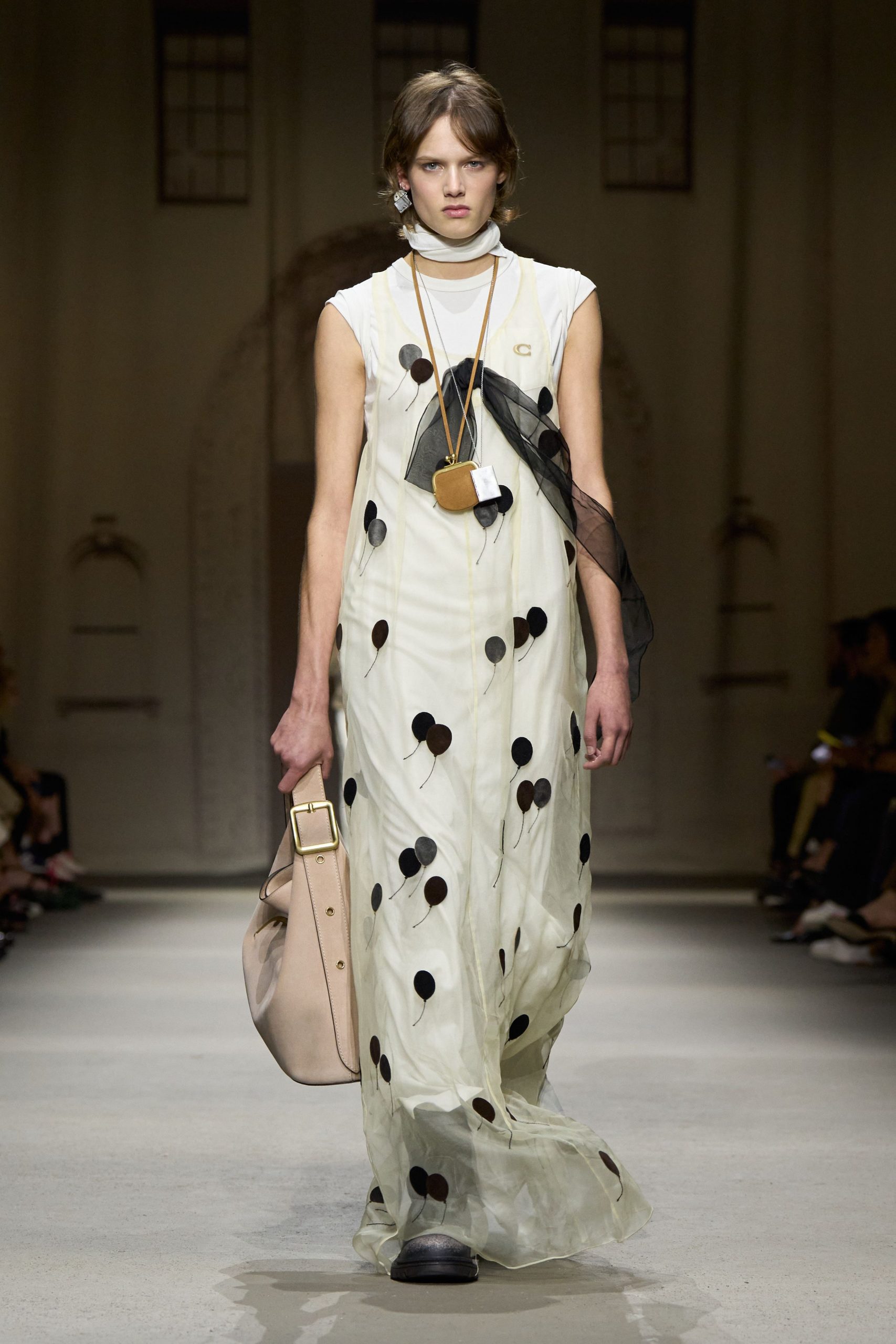 white silk sleeveless v-neck fitted polka-dot layered dress