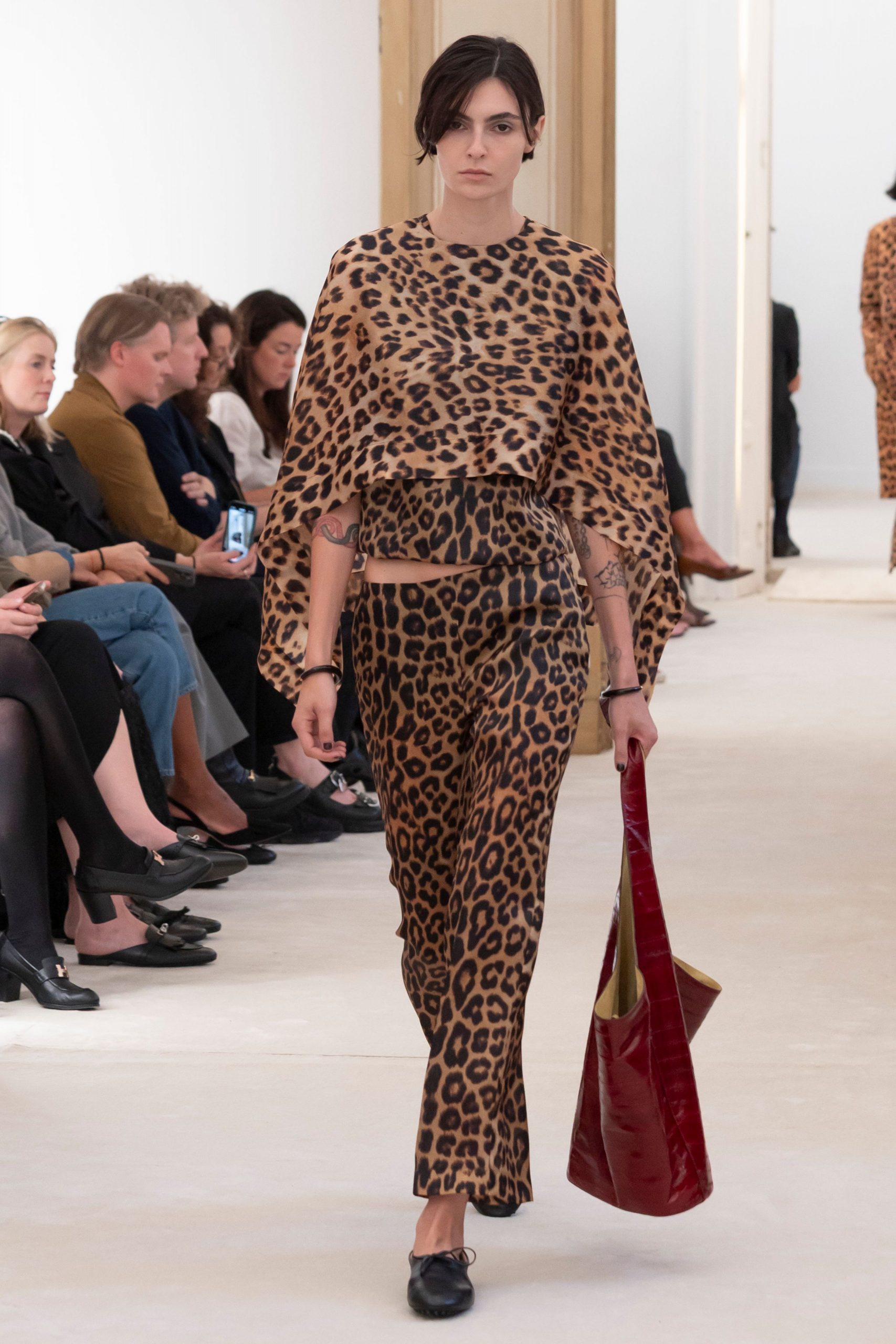 animal-print top and pants