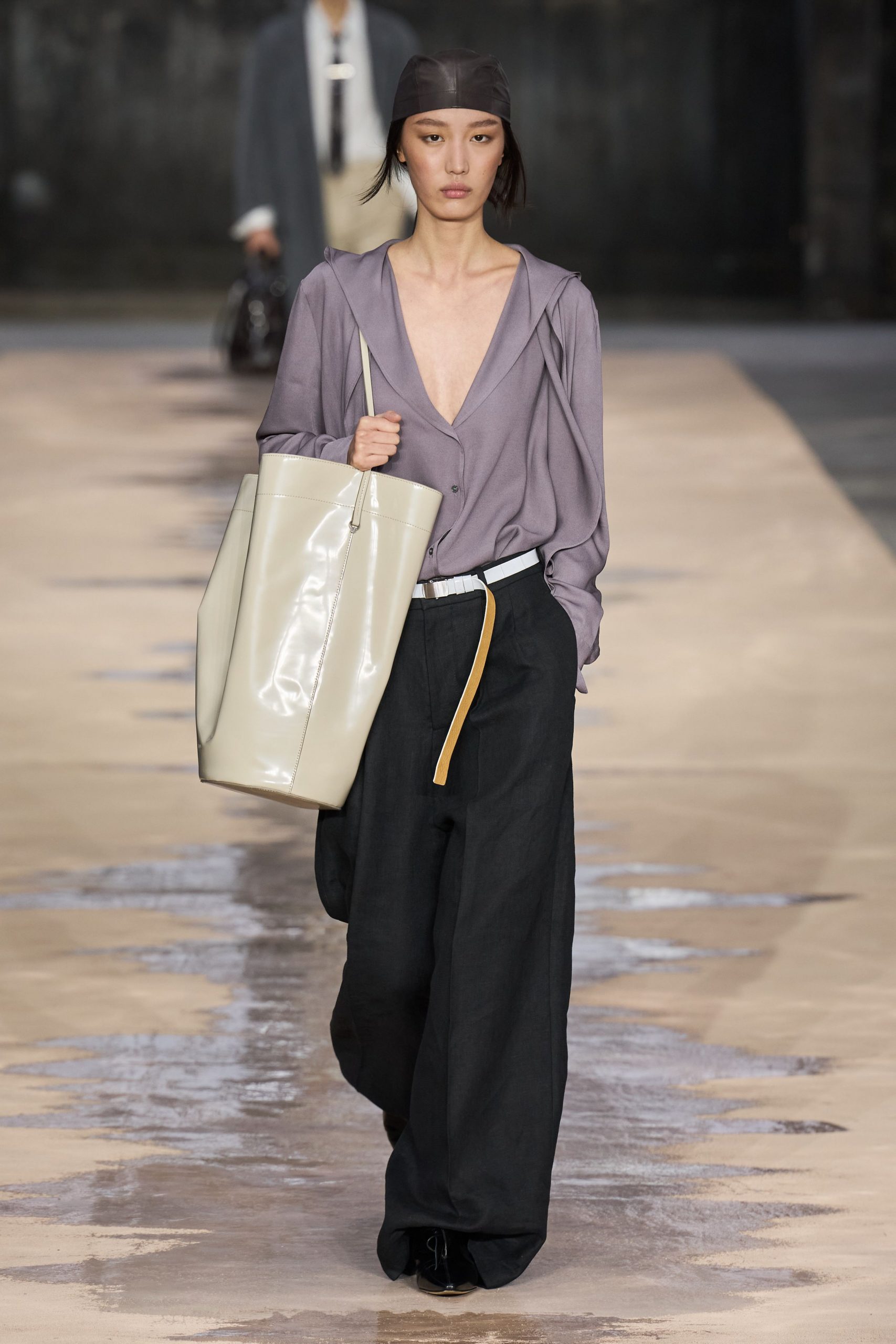 purple silk long-sleeve v-neck relaxed shirt