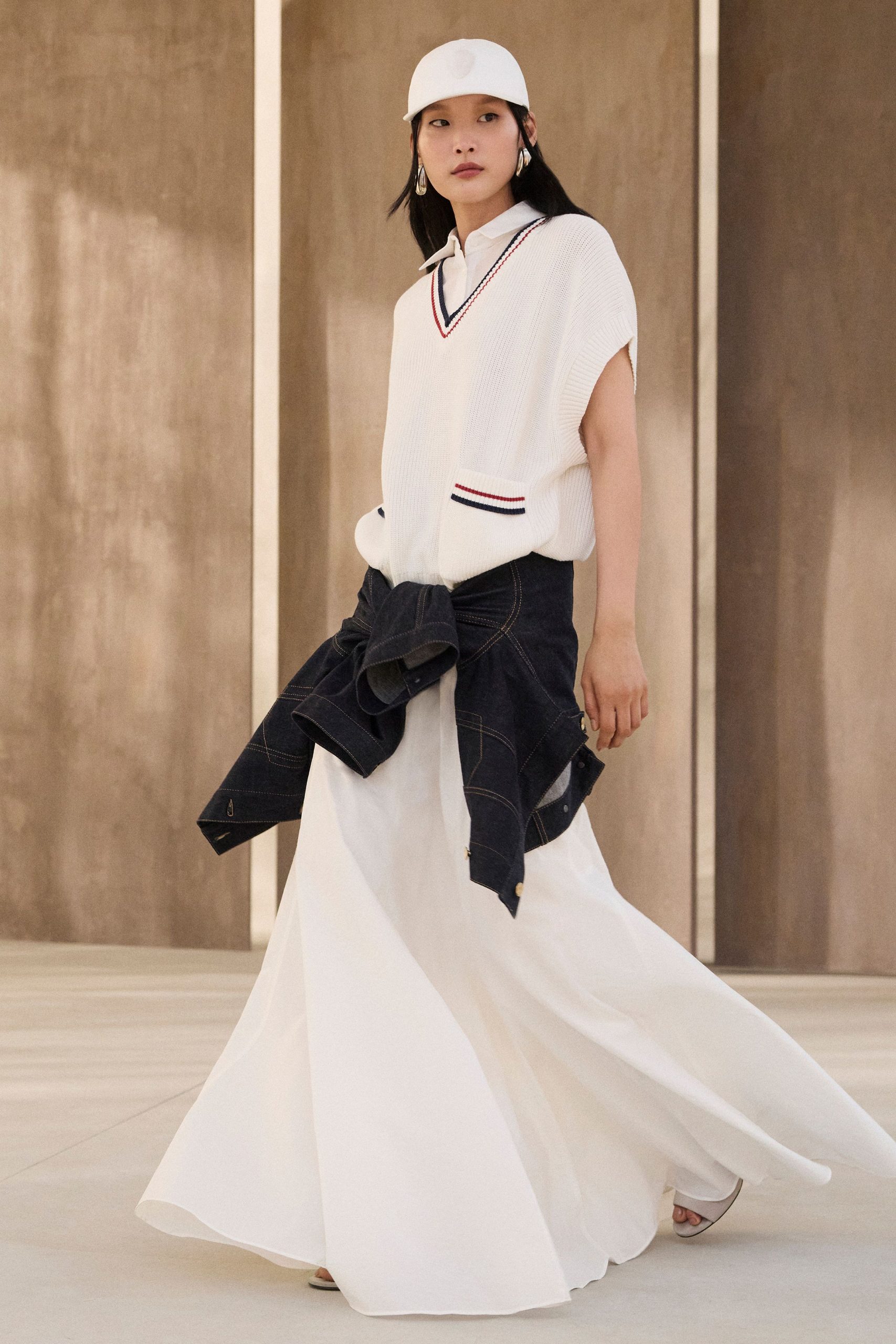 white cotton top and maxi skirt
