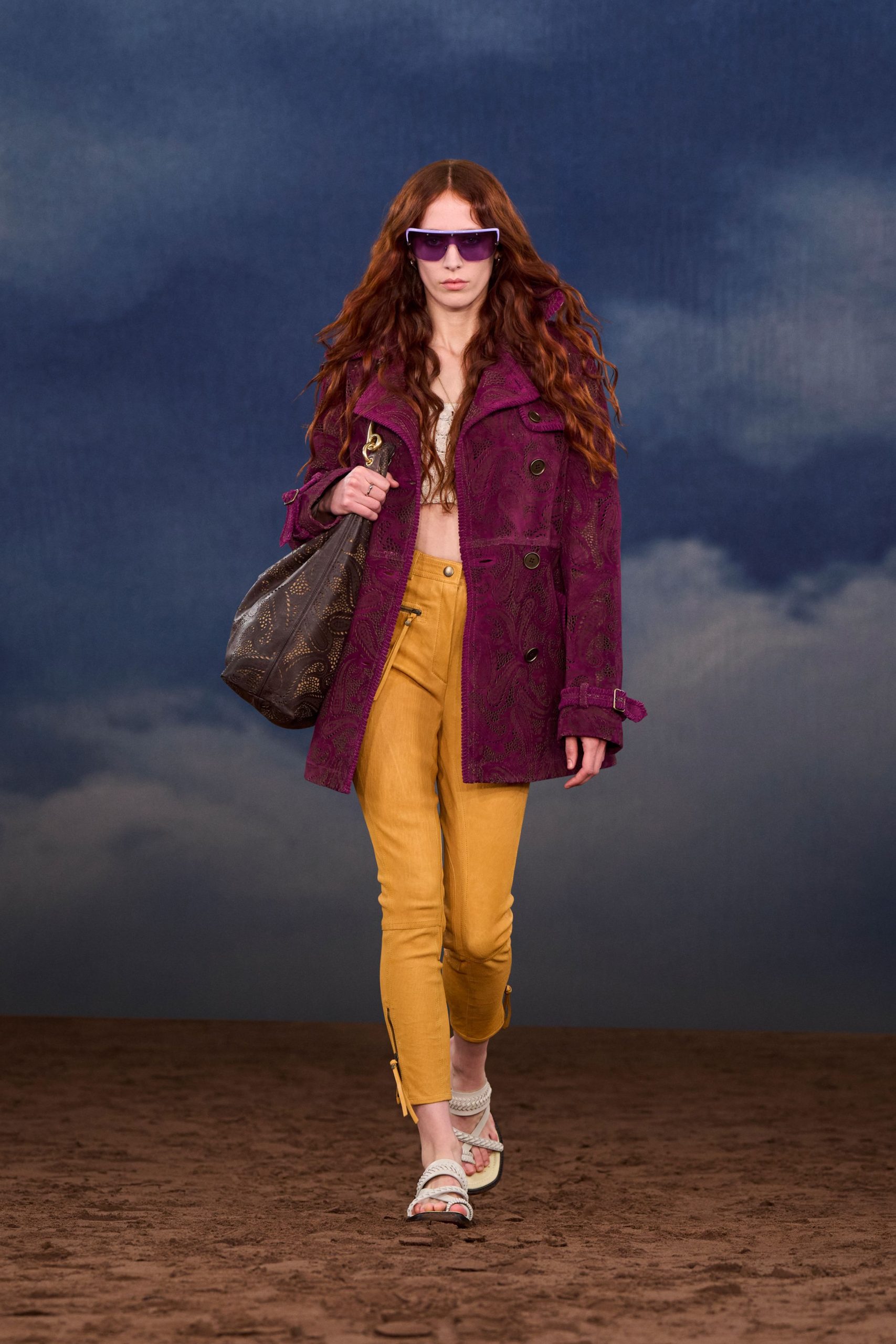 purple velvet coat with yellow pants
