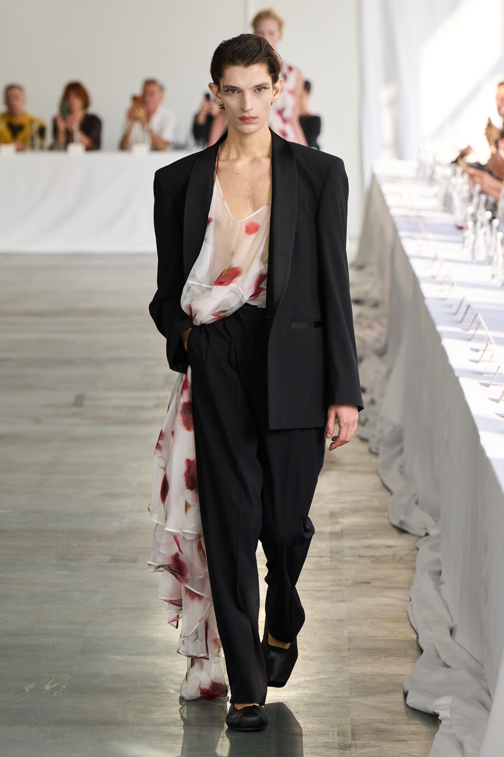 black tailored blazer with floral top