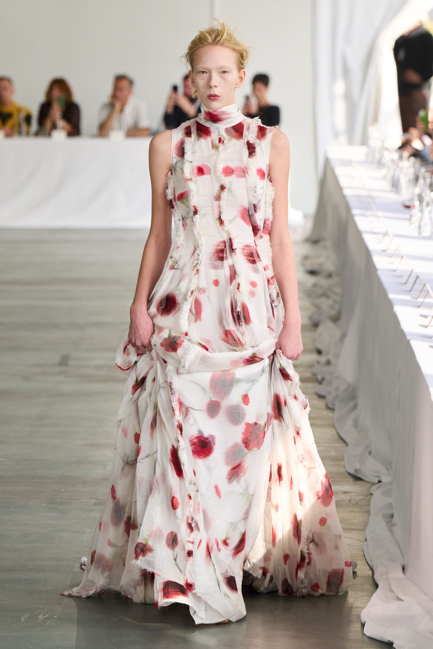 white floral flowing gown