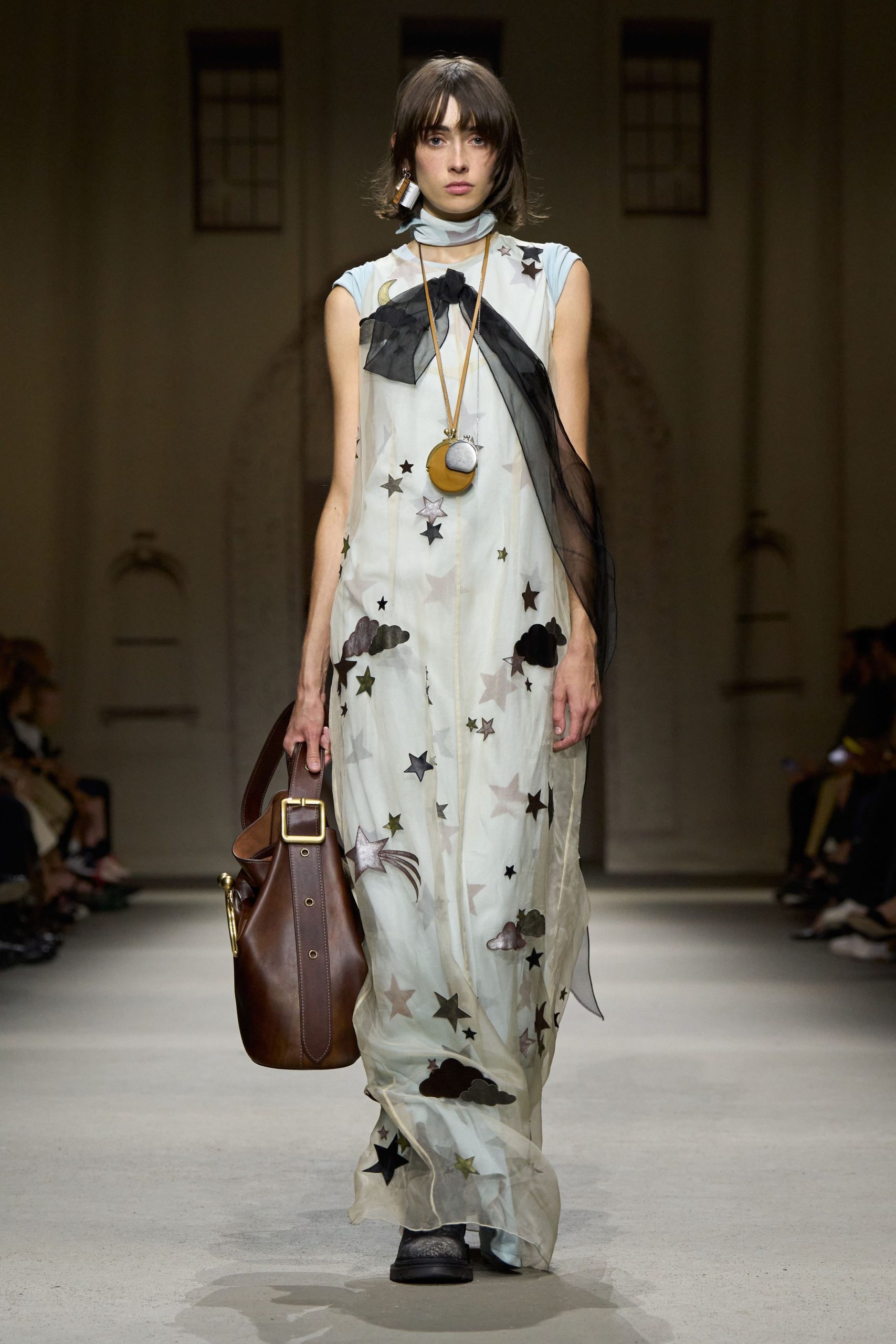 white silk sleeveless high-neck fitted printed layered dress