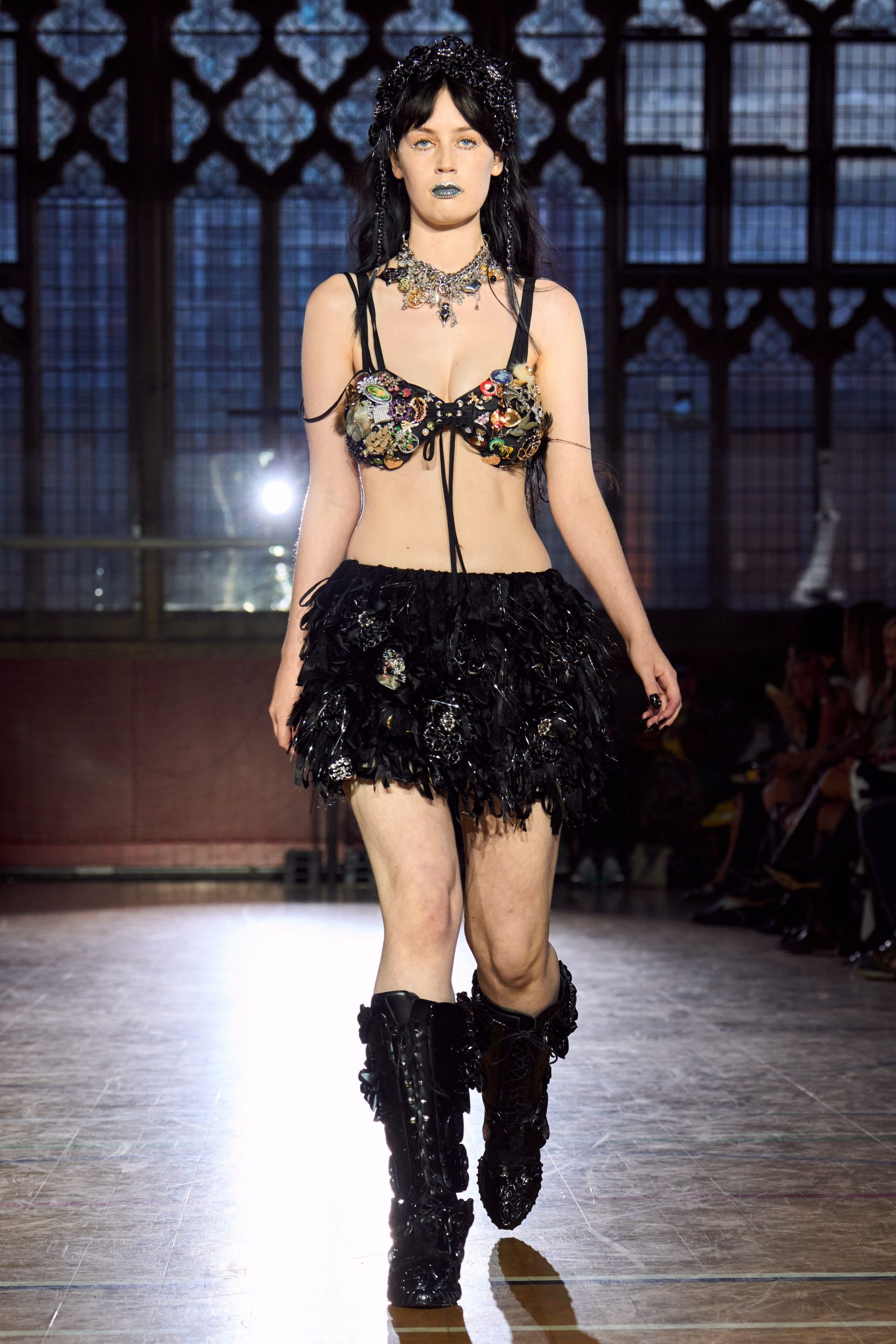black feather fitted tiered mini skirt
