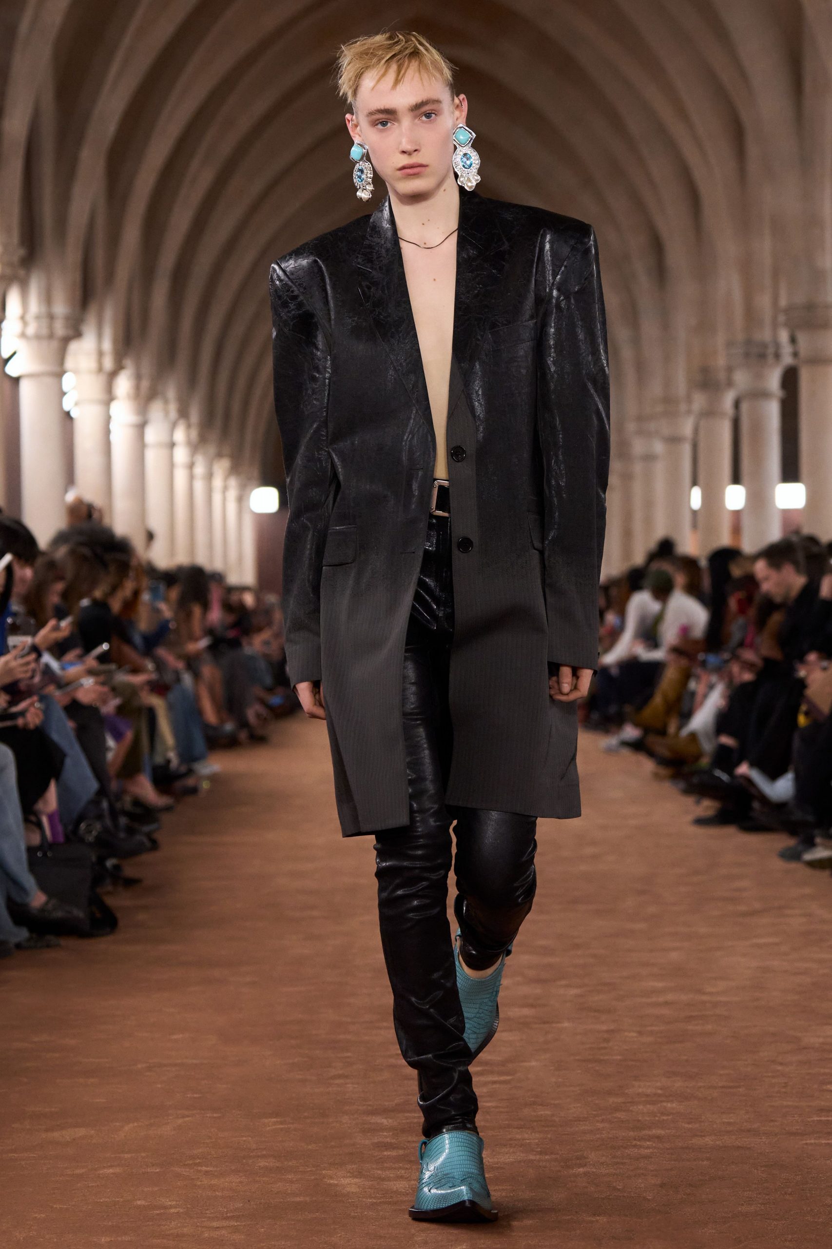 black leather blazer and pants
